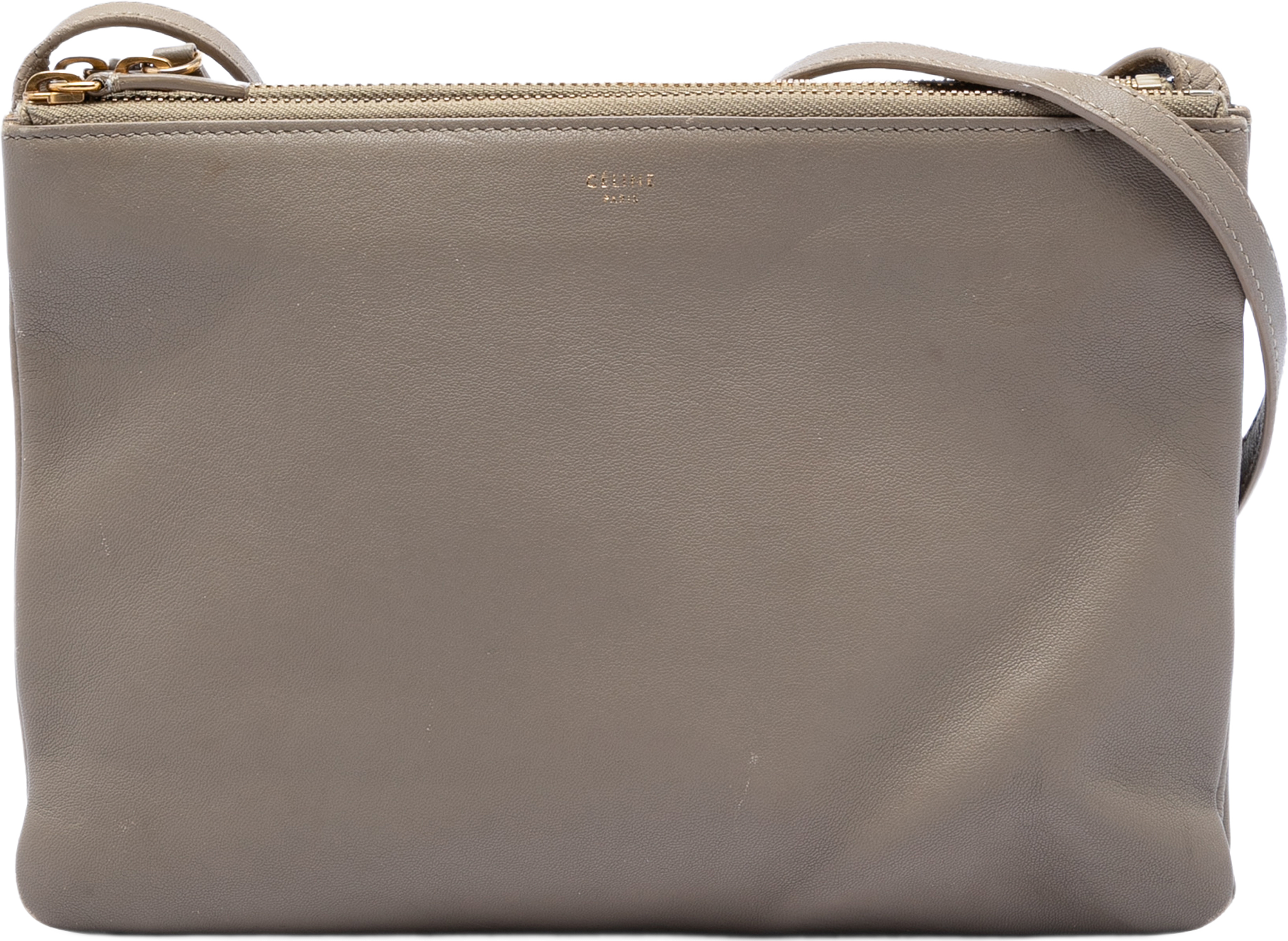Celine Large Lambskin Trio Crossbody, från Luxclusif, i färgen taupe. Klicka för att öppna bilden i stort format