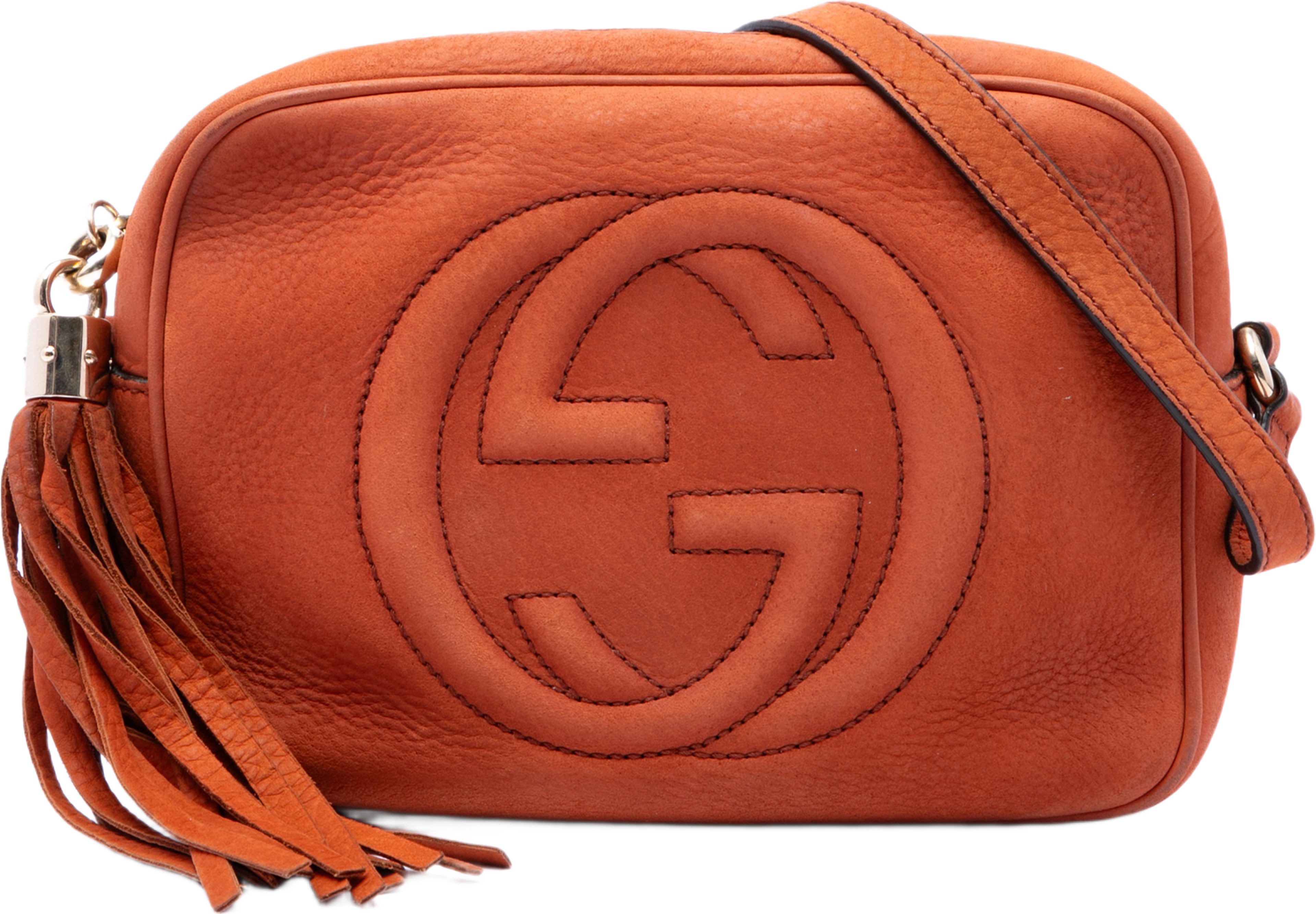 Gucci Nubuck Soho Disco Crossbody, från Luxclusif, i färgen orange. Klicka för att öppna bilden i stort format