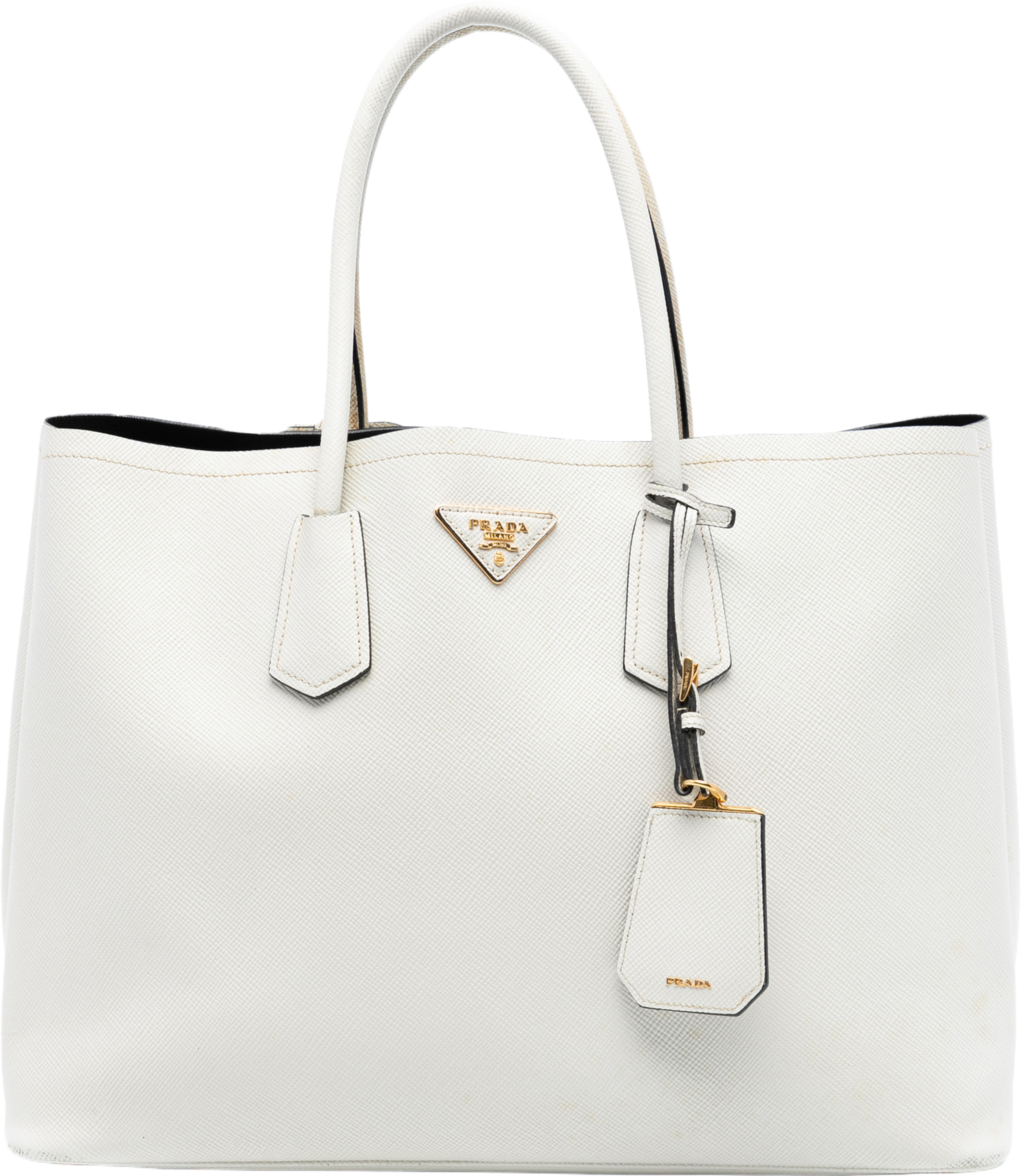 Prada Large Saffiano Cuir Double Satchel, från Luxclusif, i färgen white. Klicka för att öppna bilden i stort format