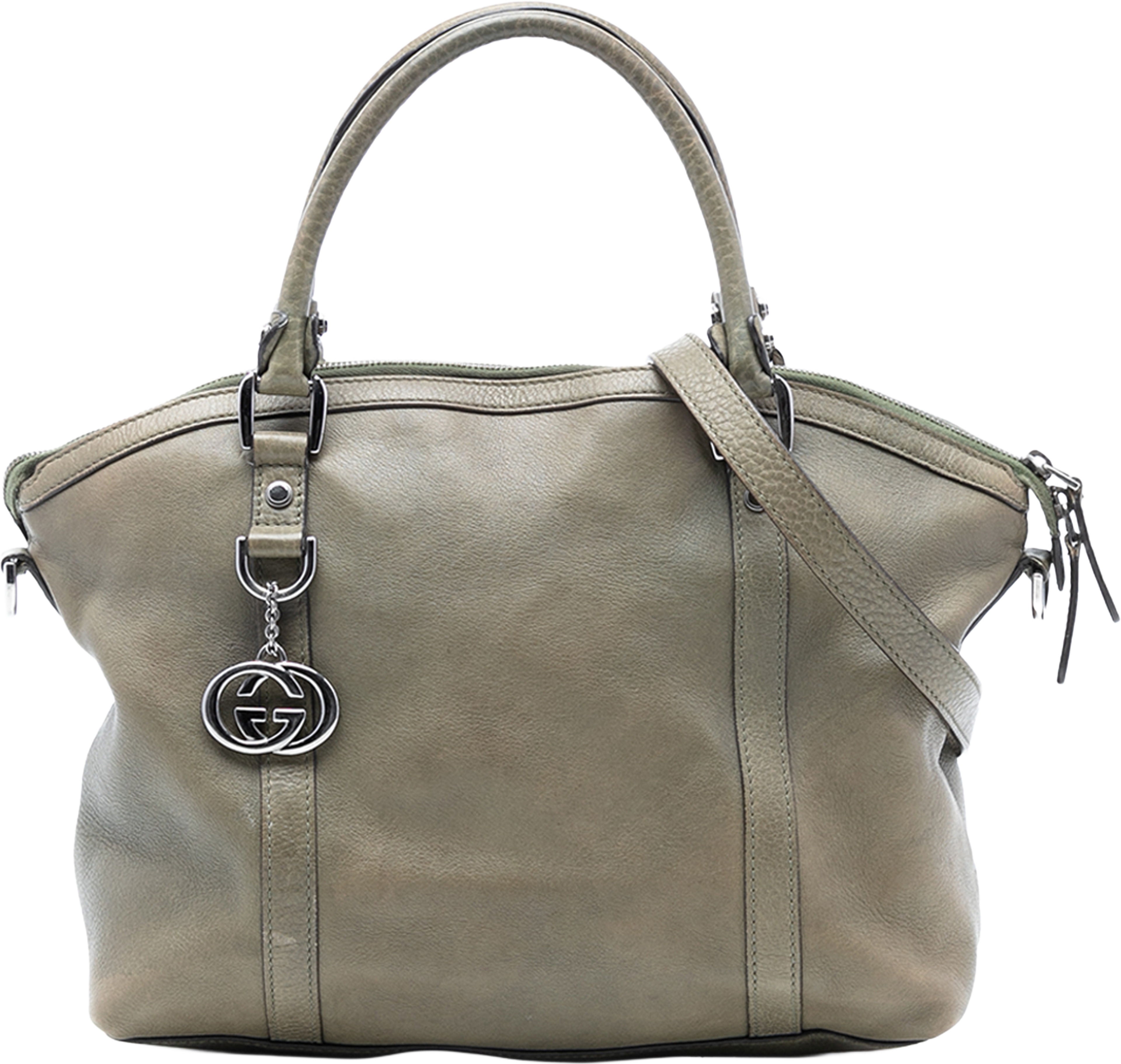 Gucci Leather Gg Charm Dome Satchel, från Luxclusif, i färgen khaki. Klicka för att öppna bilden i stort format