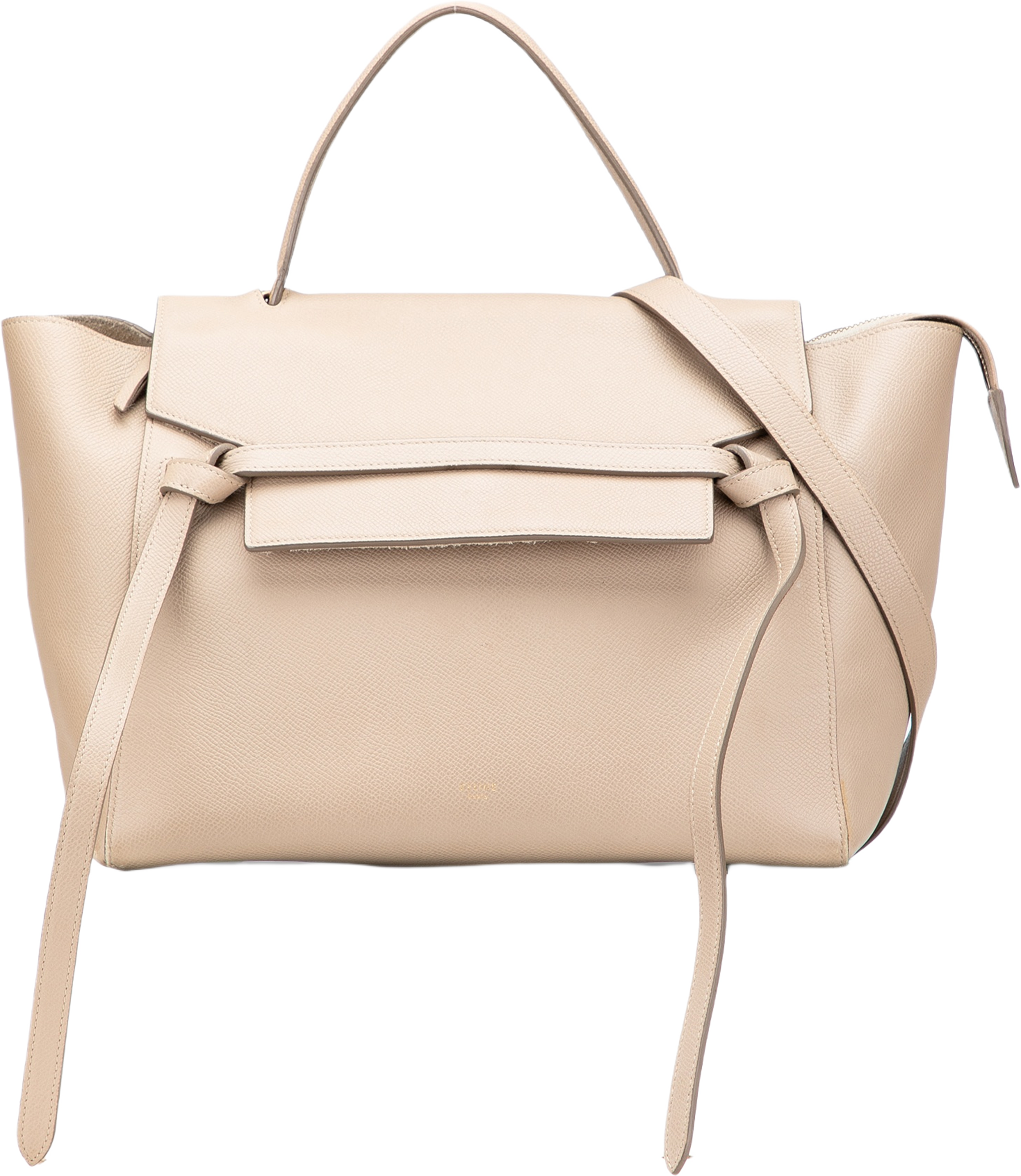 Celine Mini Grained Calfskin Belt Bag, från Luxclusif, i färgen beige.