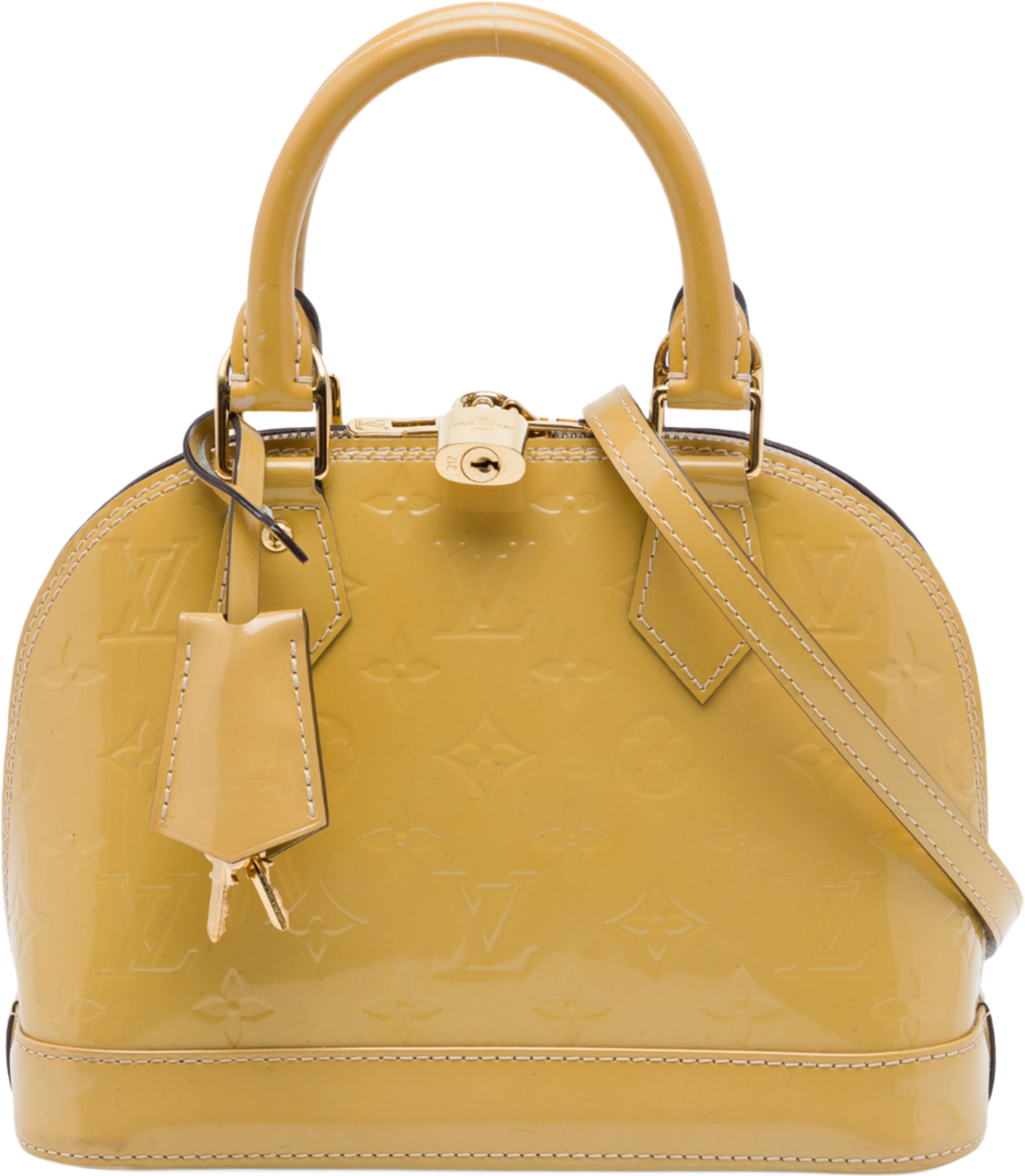 Louis Vuitton Monogram Vernis Alma Bb, från Luxclusif, i färgen gul. Klicka för att öppna bilden i stort format