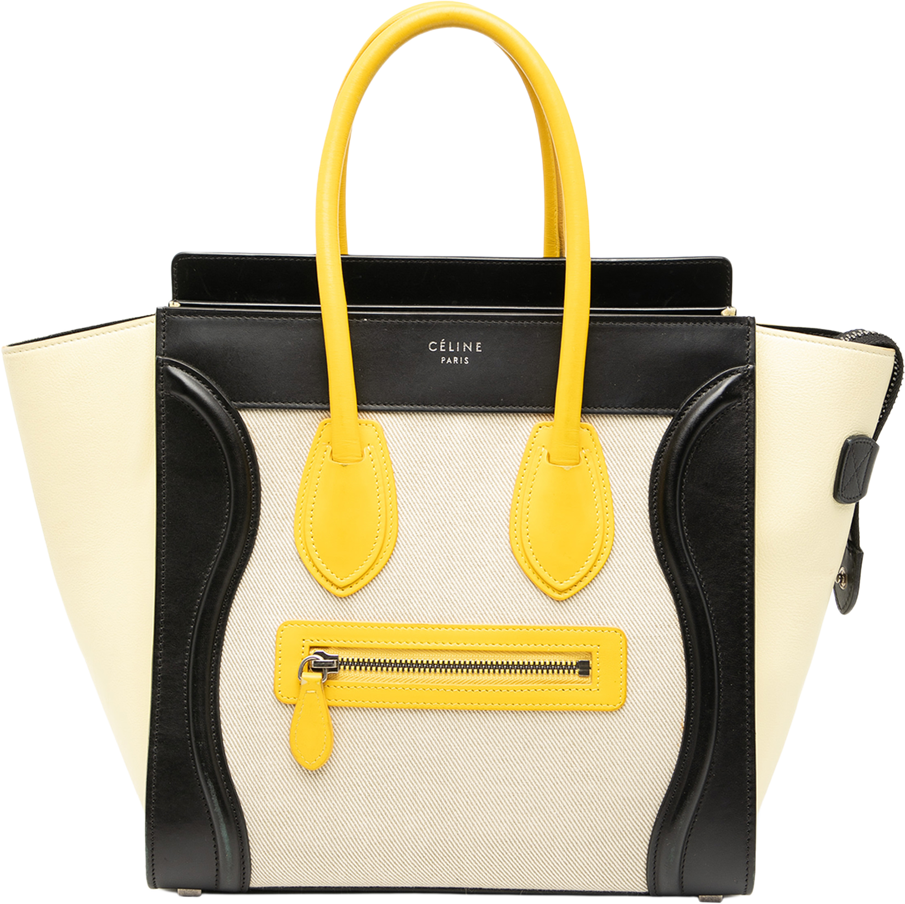 Celine Micro Tricolor Canvas And Leather Luggage Tote, från Luxclusif, i färgen light beige. Klicka för att öppna bilden i stort format