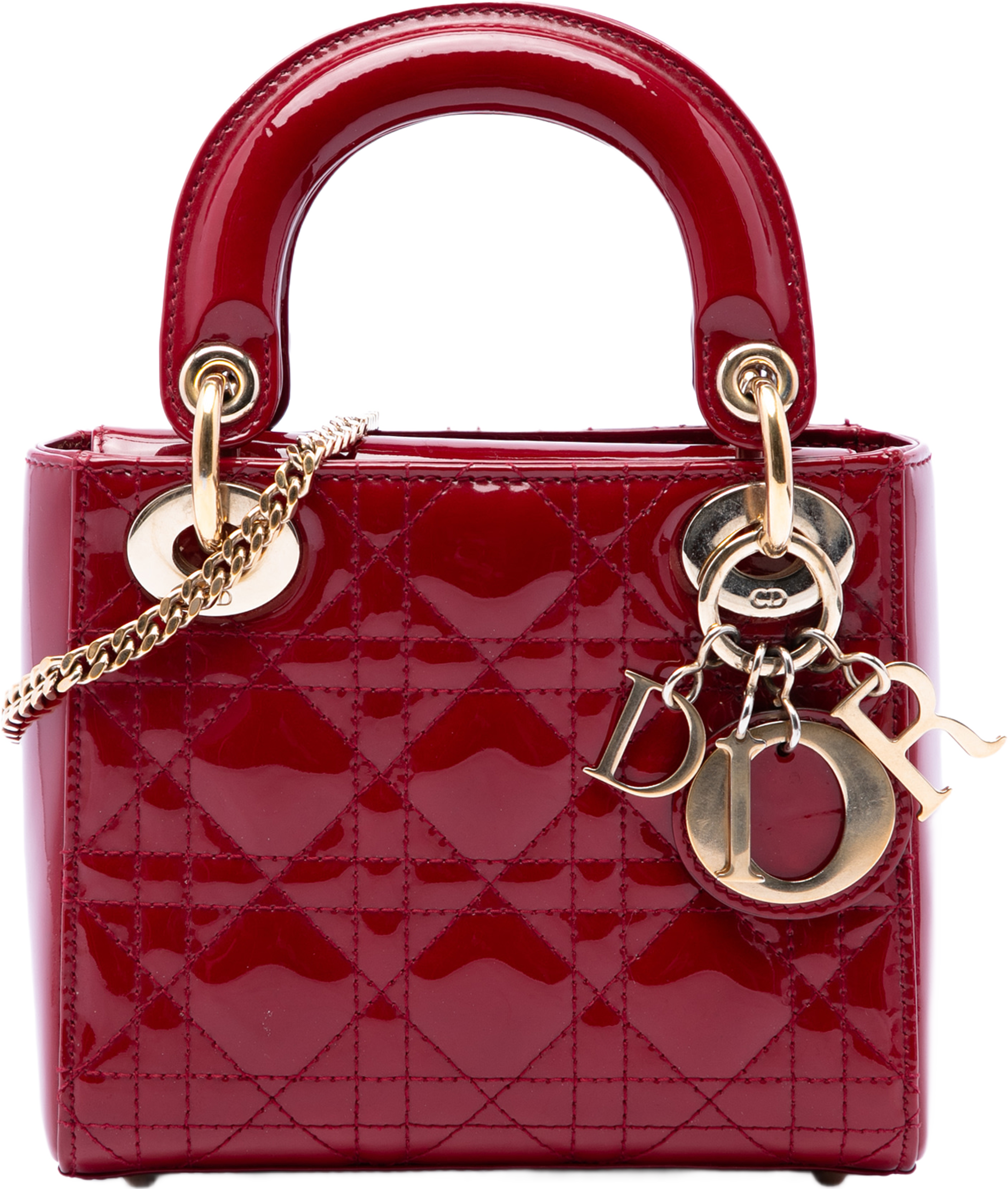 Dior Mini Patent Cannage Lady Dior, från Luxclusif, i färgen röd. Klicka för att öppna bilden i stort format