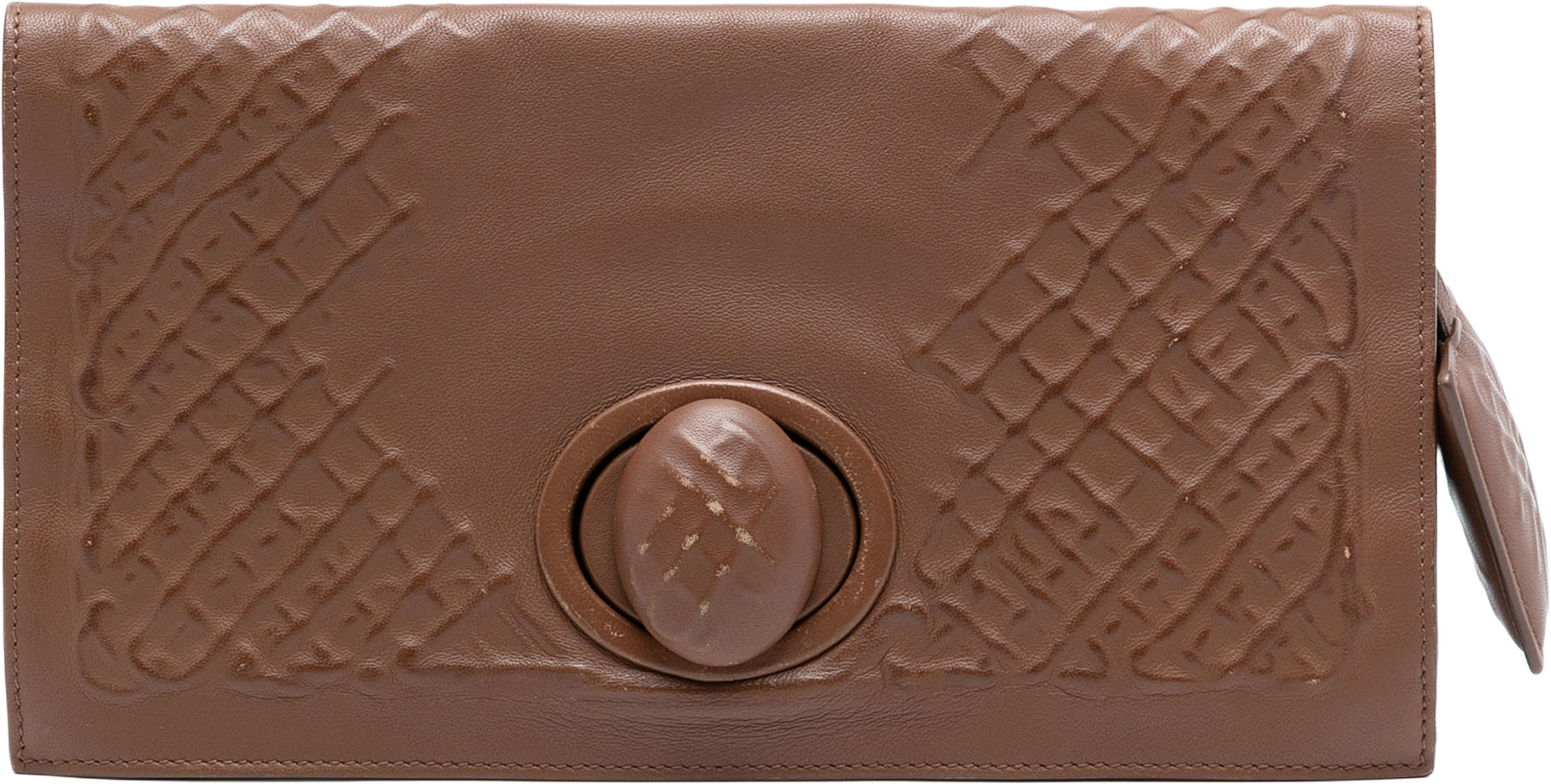 Bottega Veneta Nappa Embossed Intrecciato Turnlock Clutch, från Luxclusif, i färgen brown. Klicka för att öppna bilden i stort format