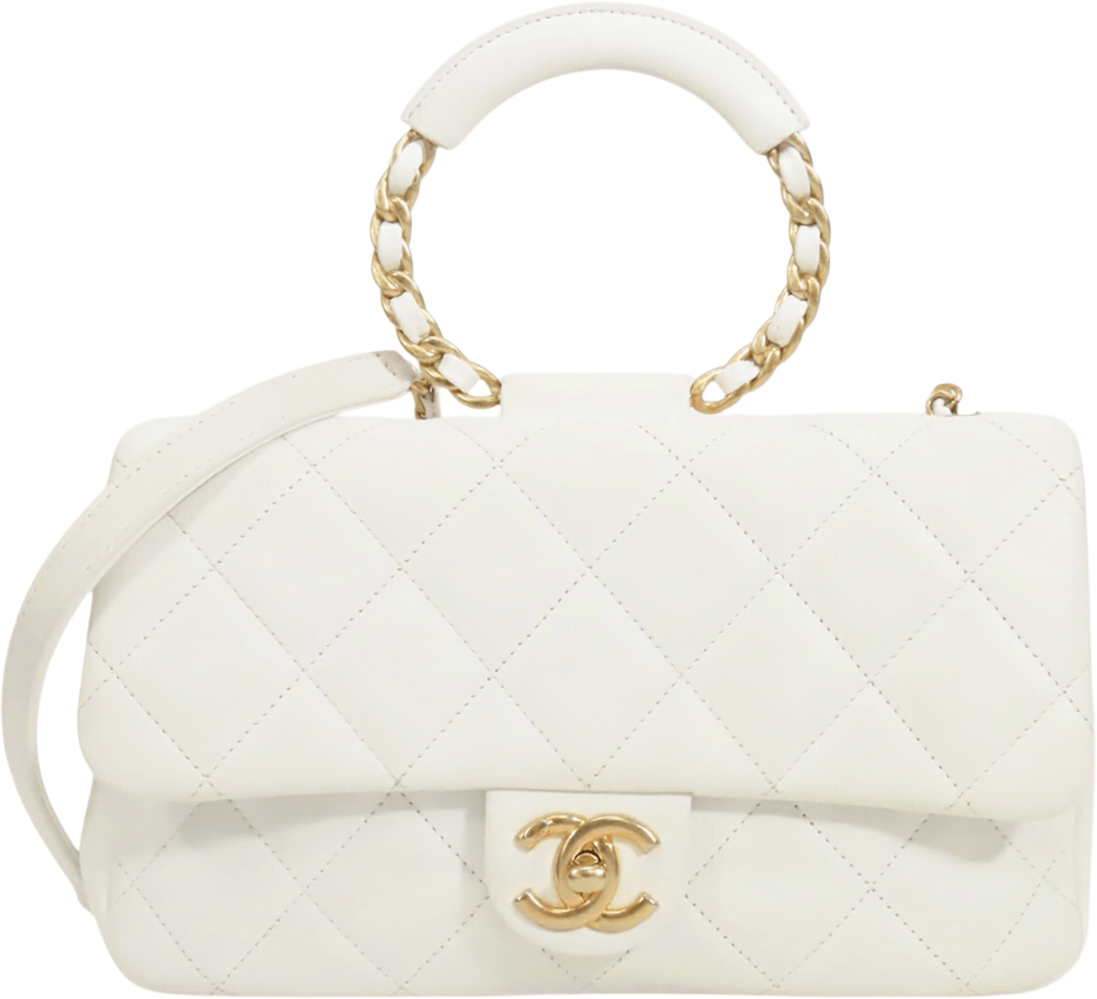 Chanel Medium Lambskin In The Loop Flap, från Luxclusif, i färgen white. Klicka för att öppna bilden i stort format