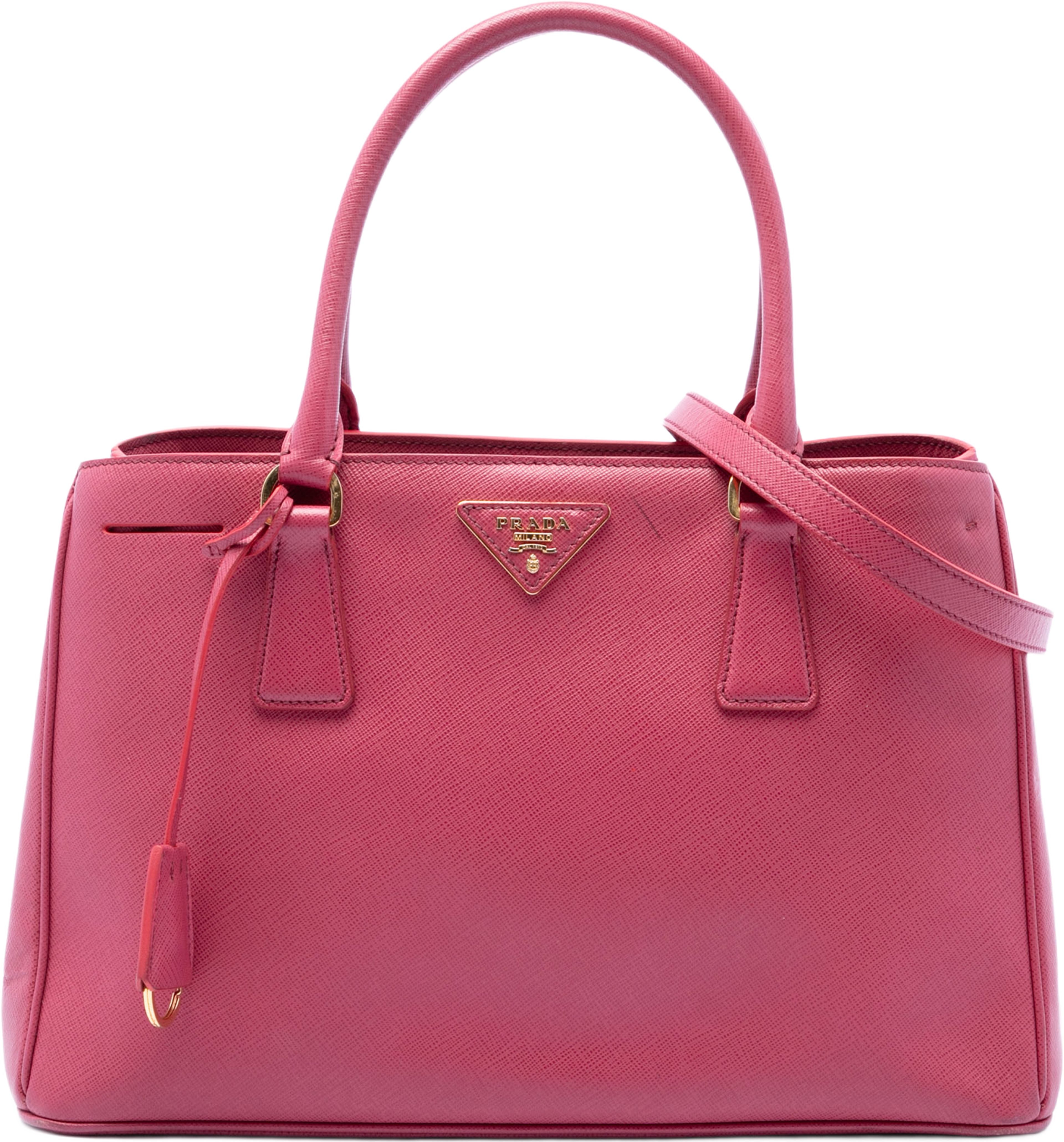 Prada Small Saffiano Lux Gardeners Tote, från Luxclusif, i färgen rosa. Klicka för att öppna bilden i stort format