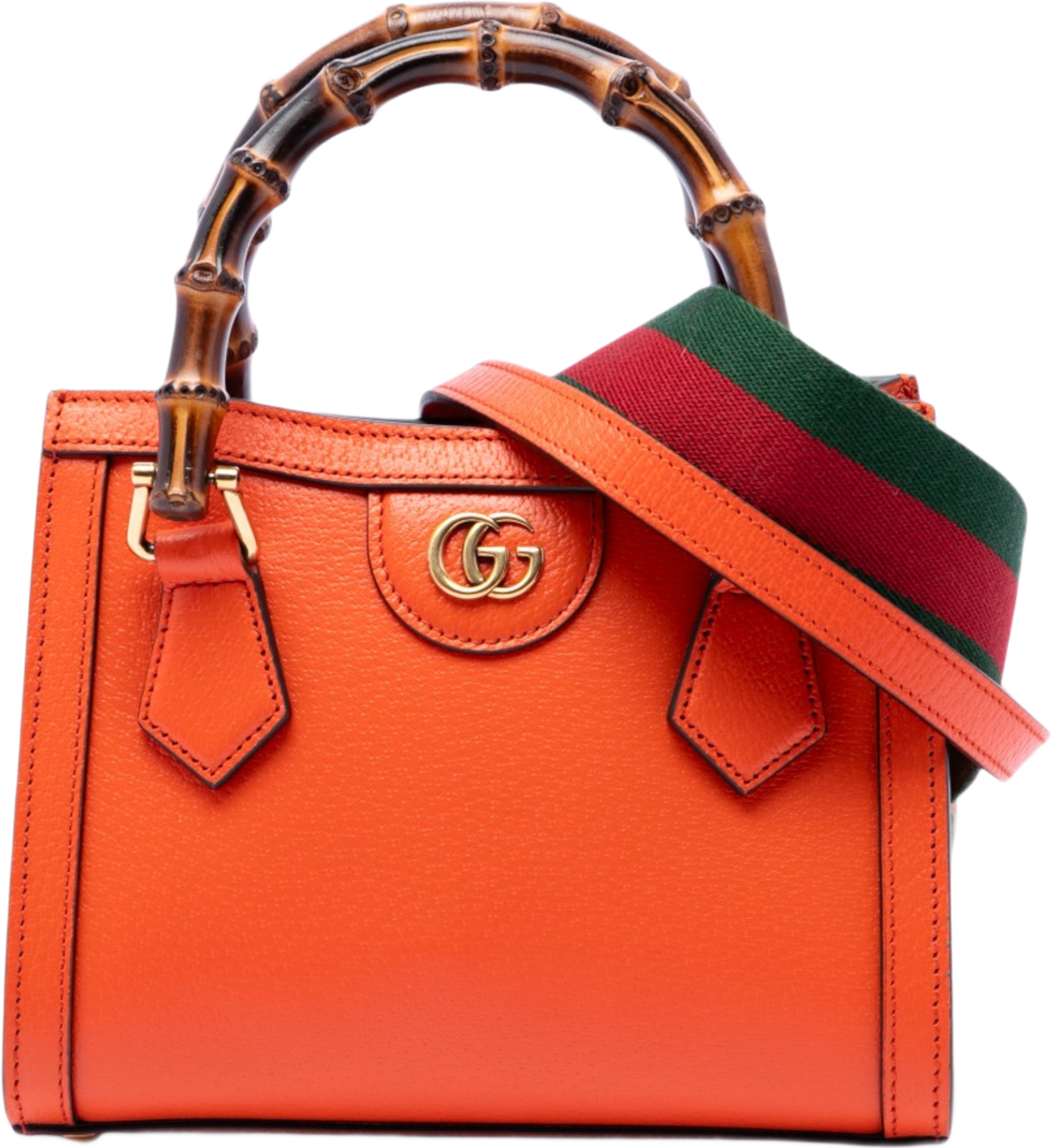 Gucci Small Calfskin Bamboo Diana Satchel, från Luxclusif, i färgen orange. Klicka för att öppna bilden i stort format