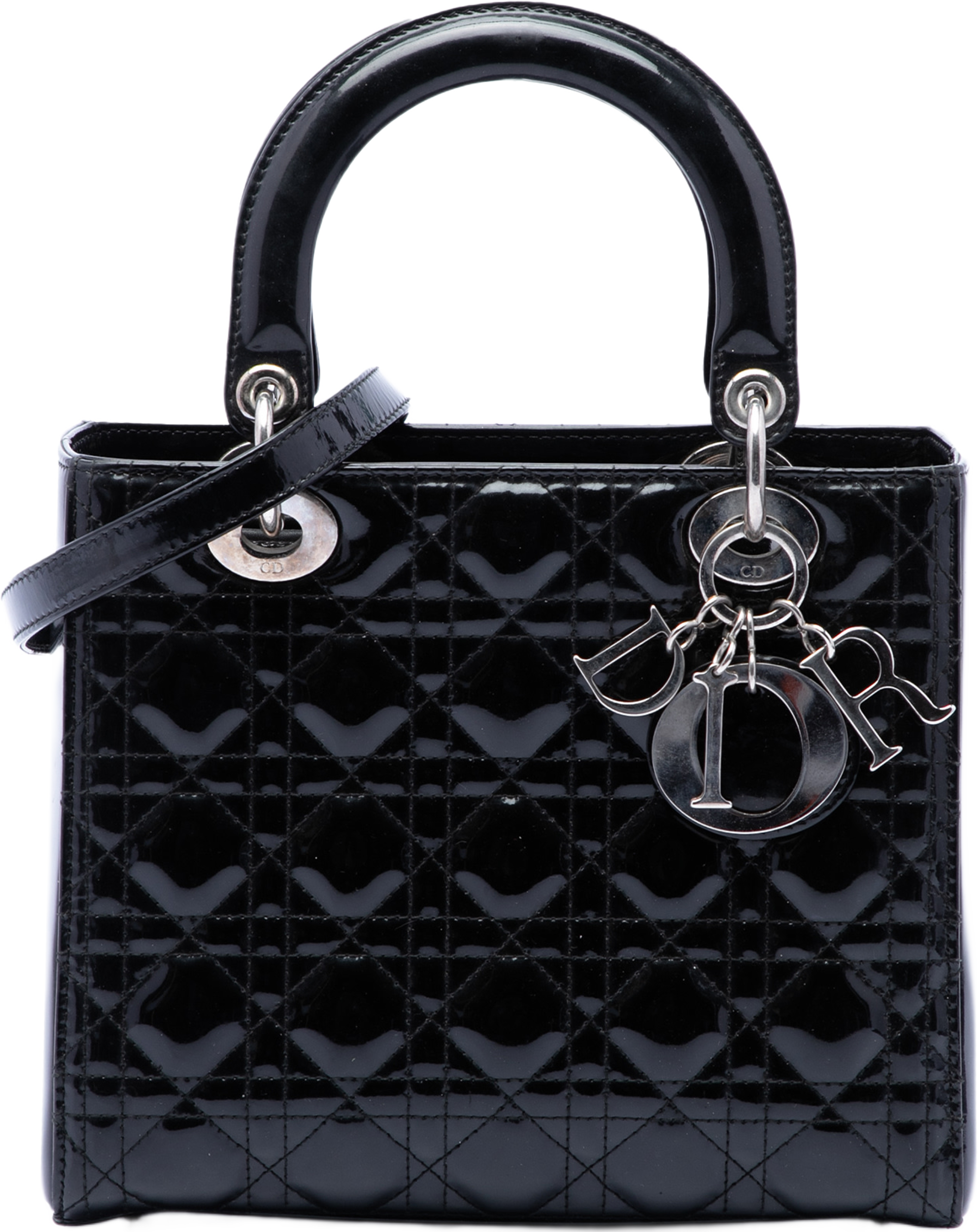 Dior Medium Patent Cannage Lady Dior, från Luxclusif, i färgen black. Klicka för att öppna bilden i stort format