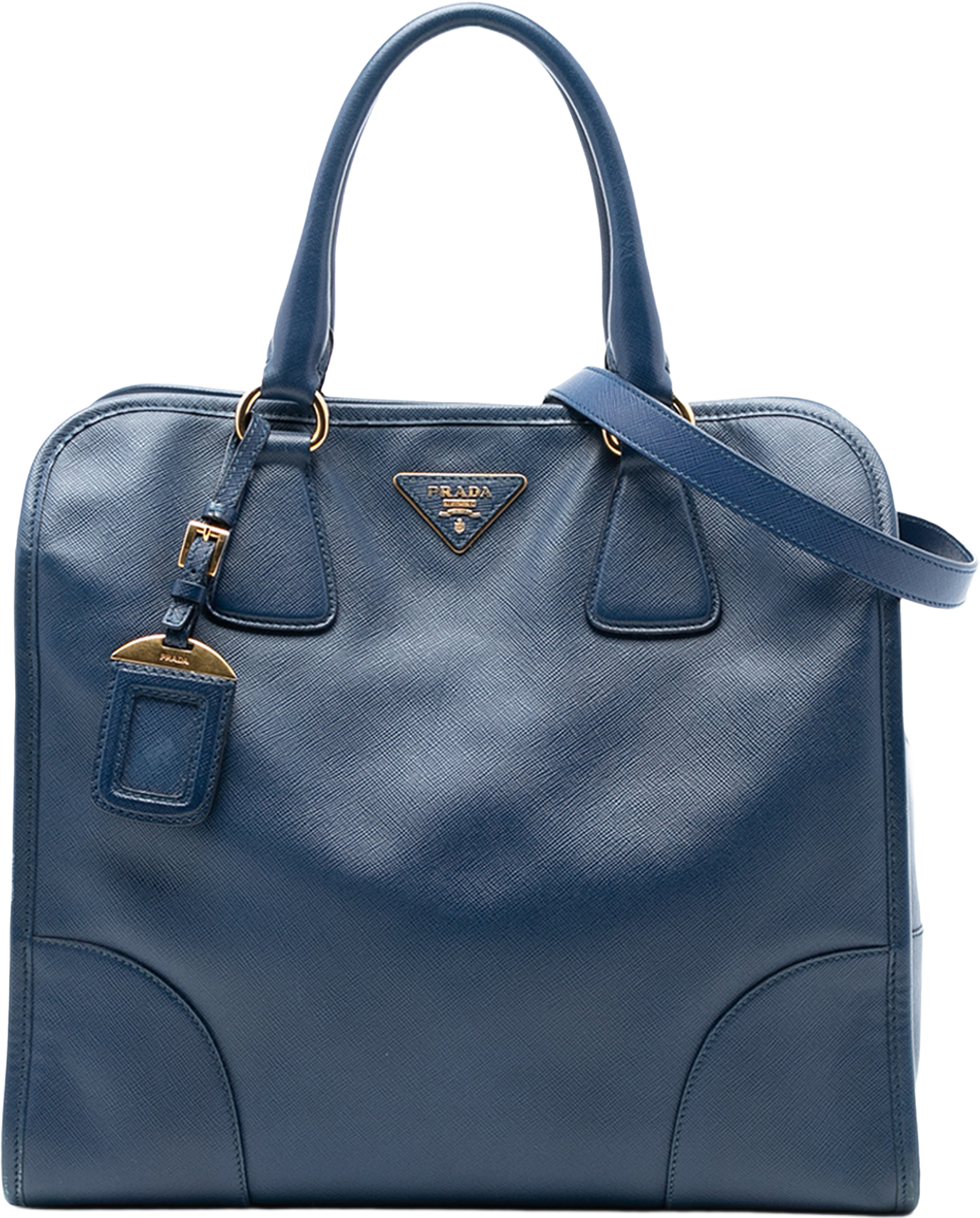 Prada Saffiano Lux Shopping Tote, från Luxclusif, i färgen dark blue. Klicka för att öppna bilden i stort format