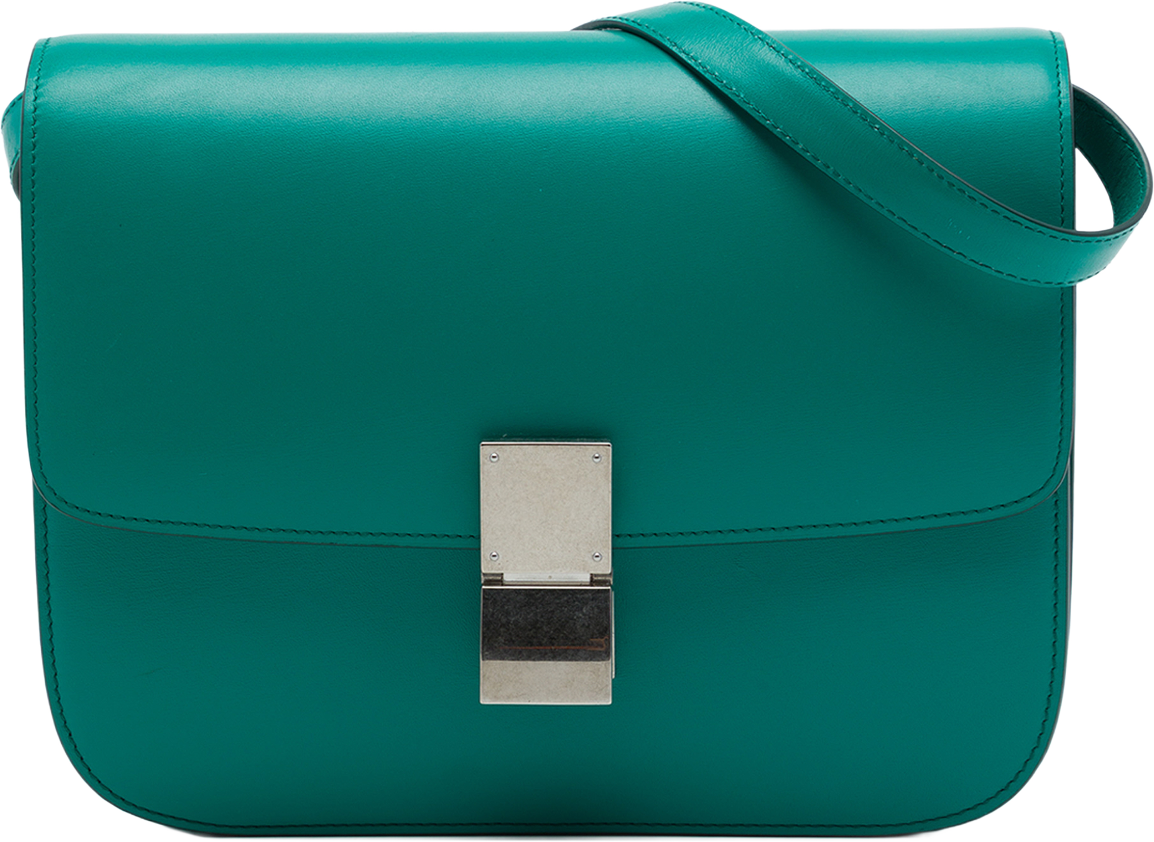 Celine Medium Calfskin Classic Box, från Luxclusif, i färgen blå. Klicka för att öppna bilden i stort format