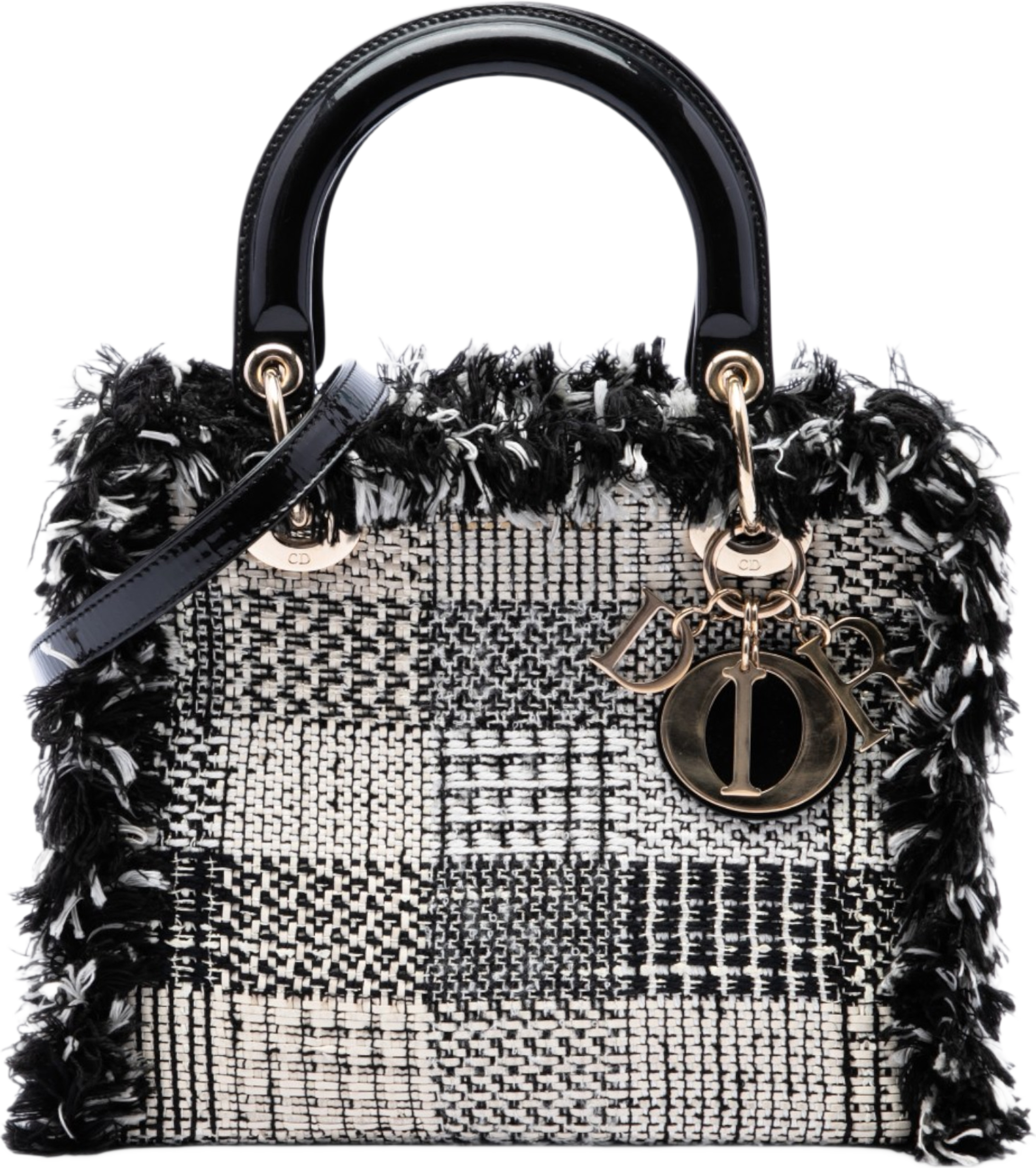 Dior Medium Tweed Fringe Lady Dior, från Luxclusif, i färgen svart. Klicka för att öppna bilden i stort format