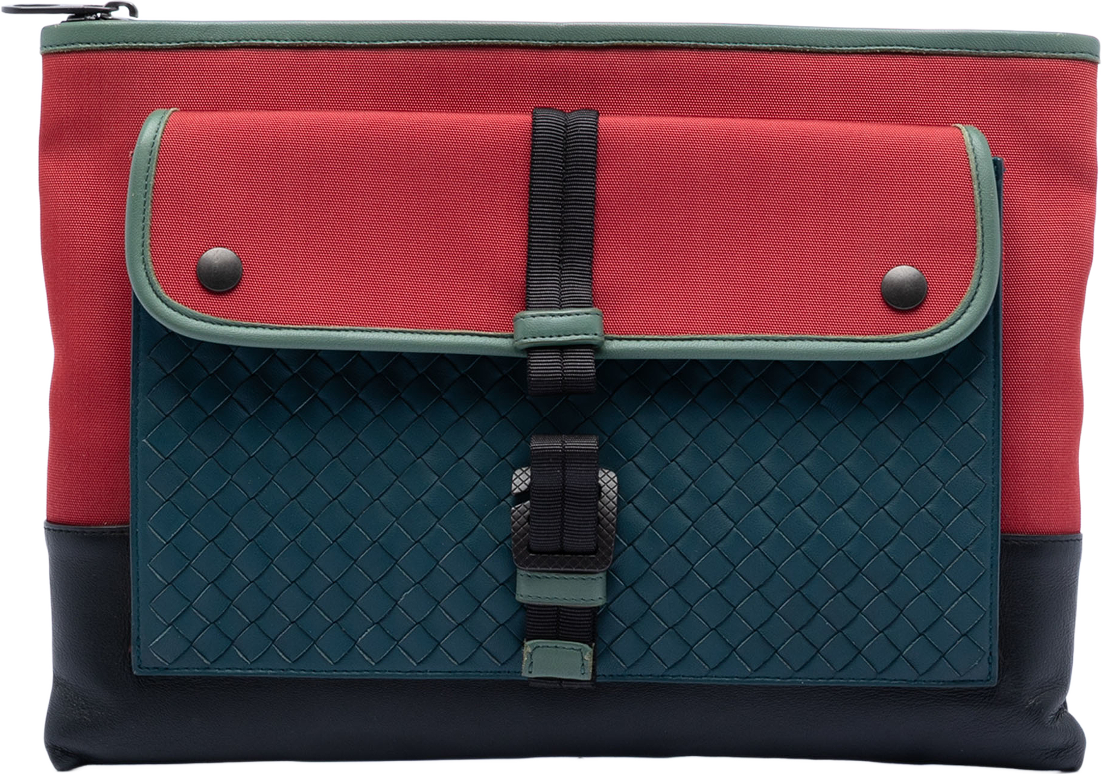 Bottega Veneta Canvas And Nappa Intrecciato Clutch, från Luxclusif, i färgen red. Klicka för att öppna bilden i stort format