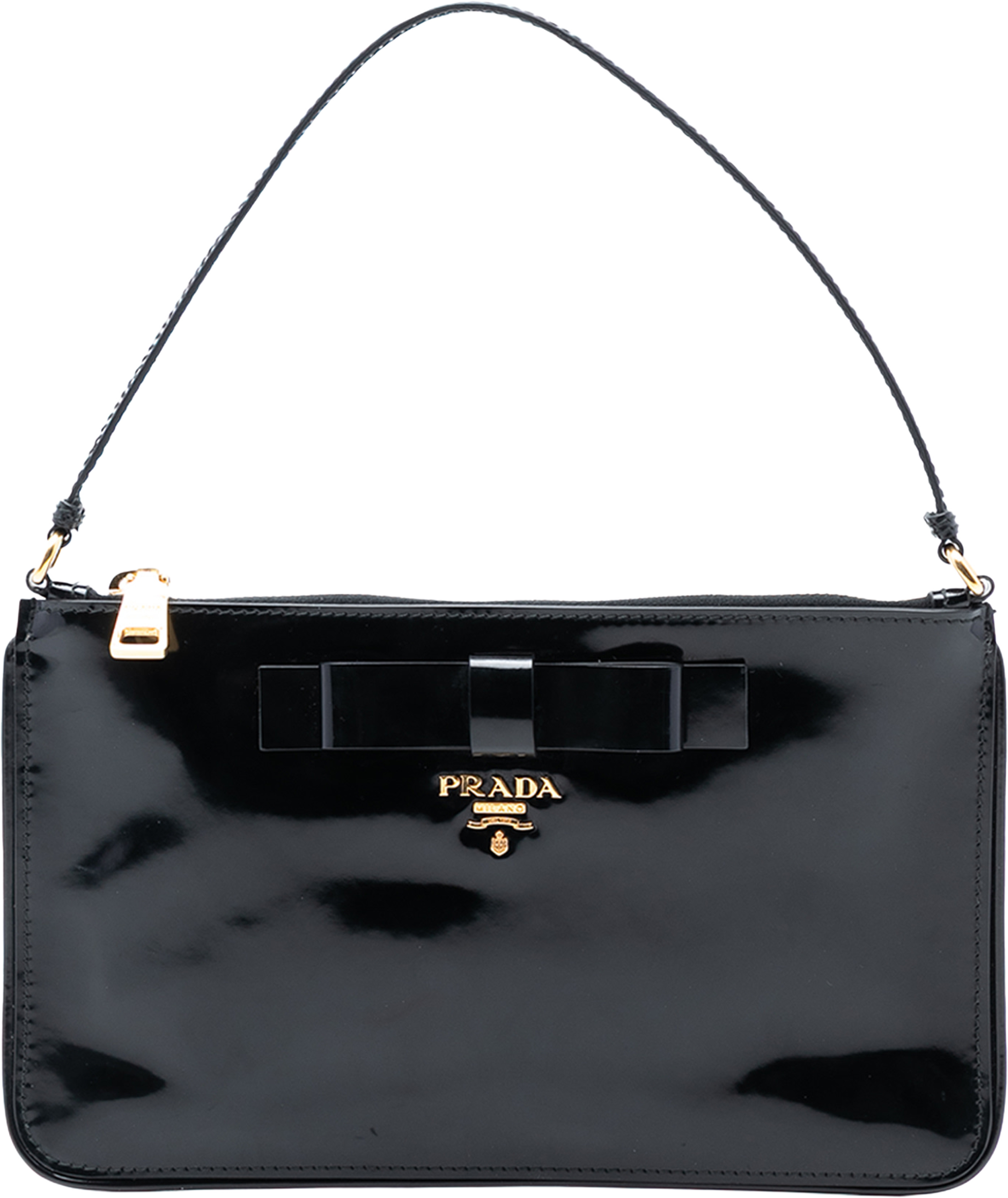 Prada Spazzolato Bow Pochette, från Luxclusif, i färgen black. Klicka för att öppna bilden i stort format