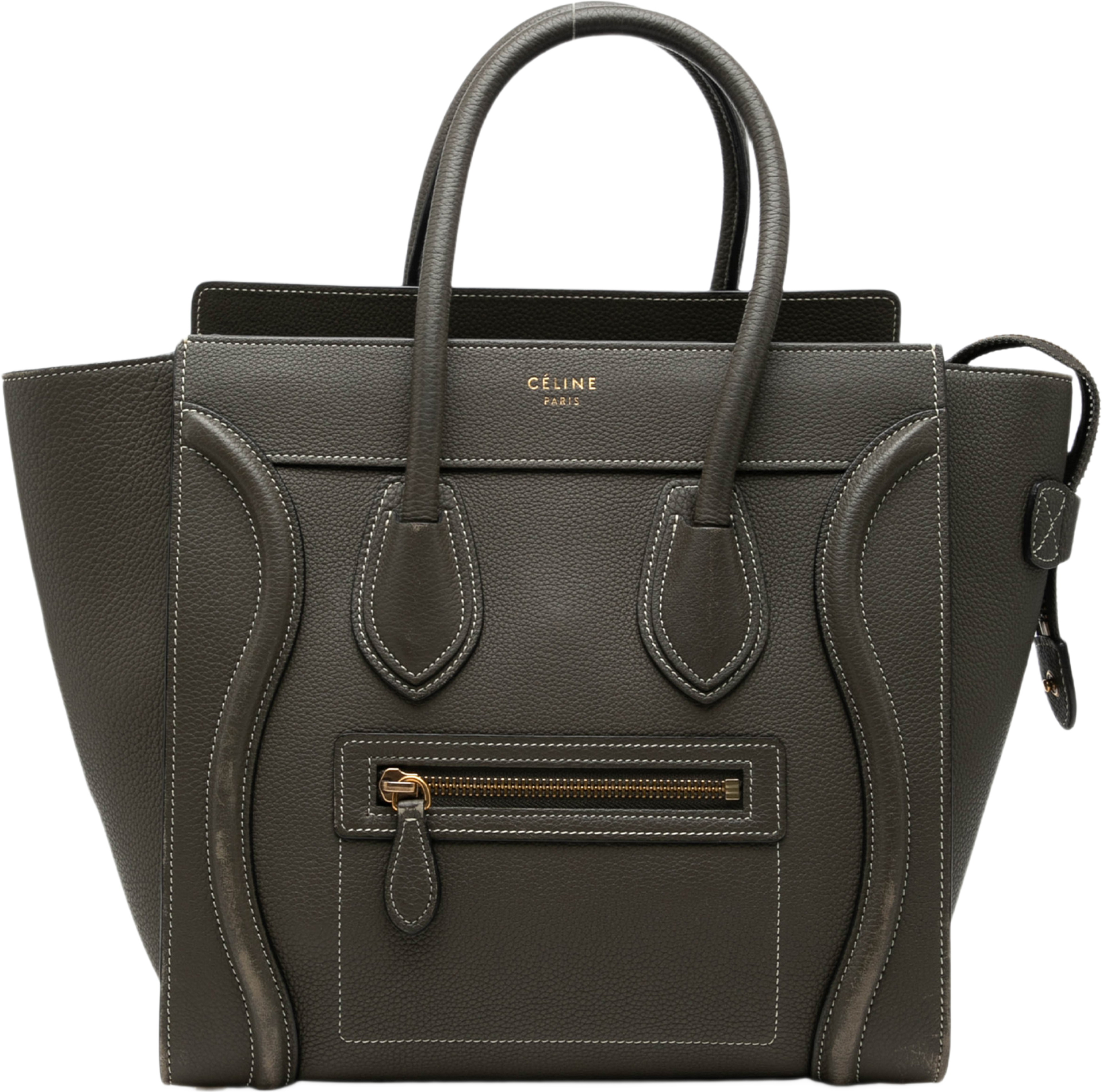 Celine Micro Drummed Calfskin Luggage Tote, från Luxclusif, i färgen grå. Klicka för att öppna bilden i stort format