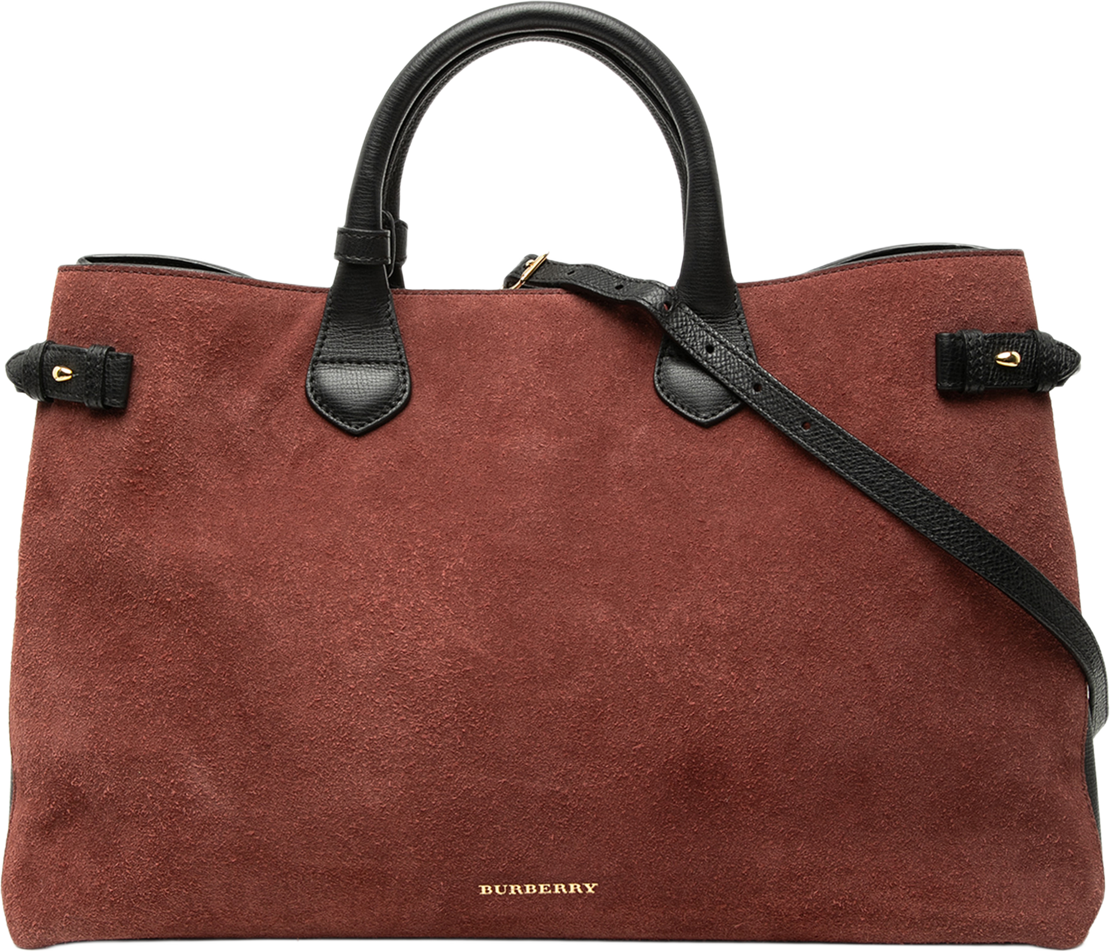 Burberry Large Suede And Calfskin Banner Satchel, från Luxclusif, i färgen röd. Klicka för att öppna bilden i stort format