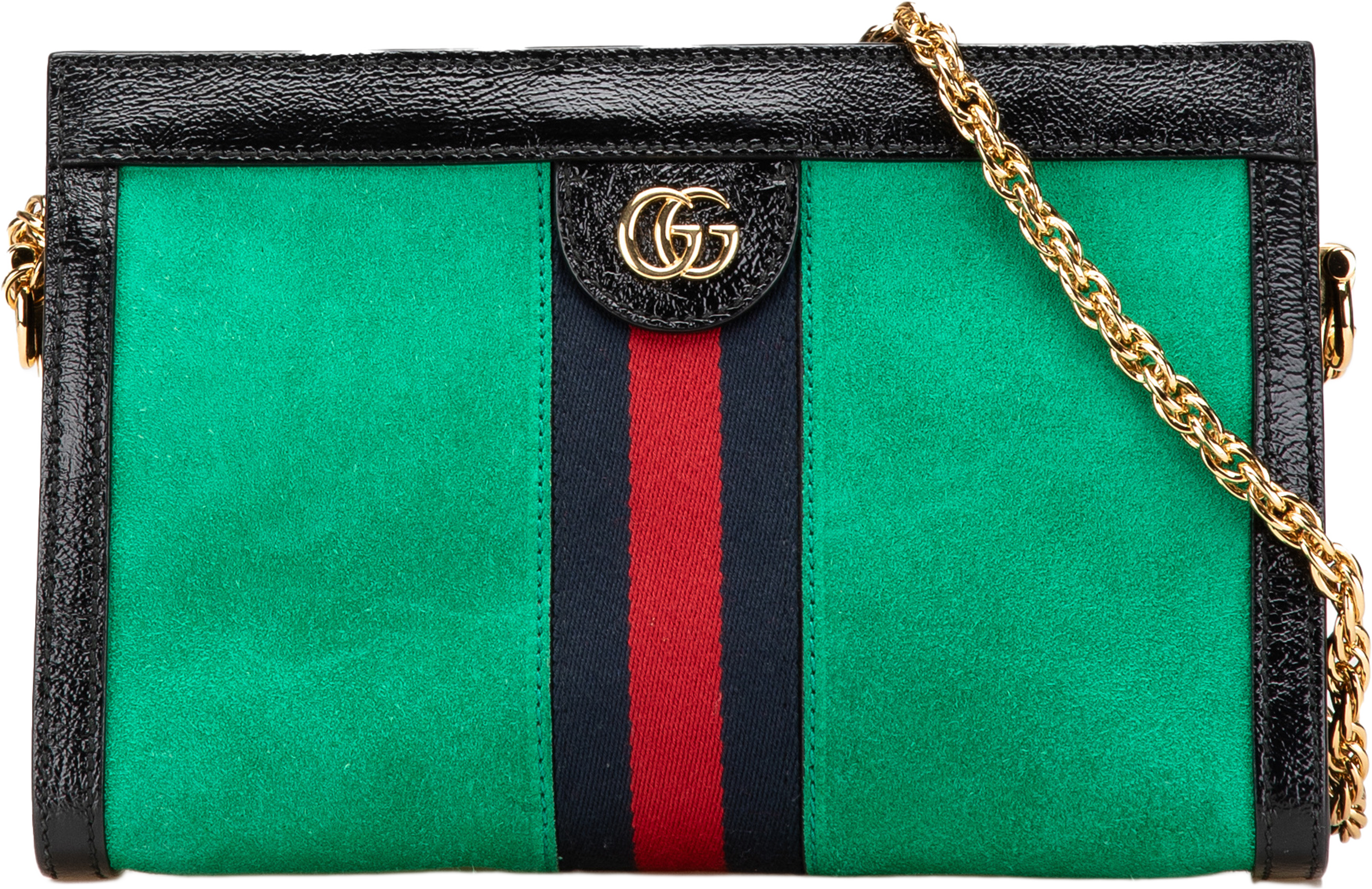 Gucci Small Suede Ophidia Chain Crossbody, från Luxclusif, i färgen green. Klicka för att öppna bilden i stort format