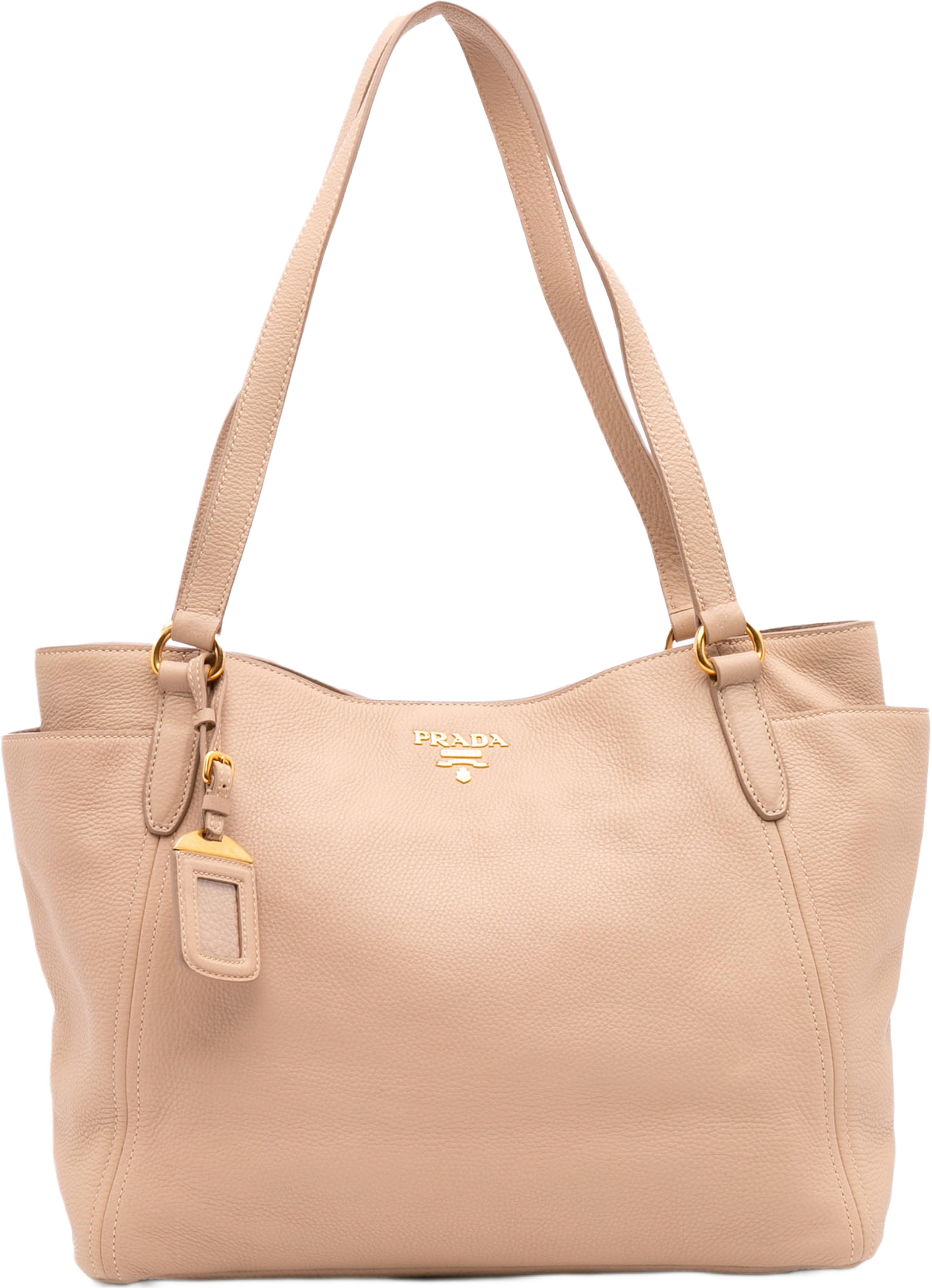Prada Vitello Daino Double Pocket Tote, från Luxclusif, i färgen beige.