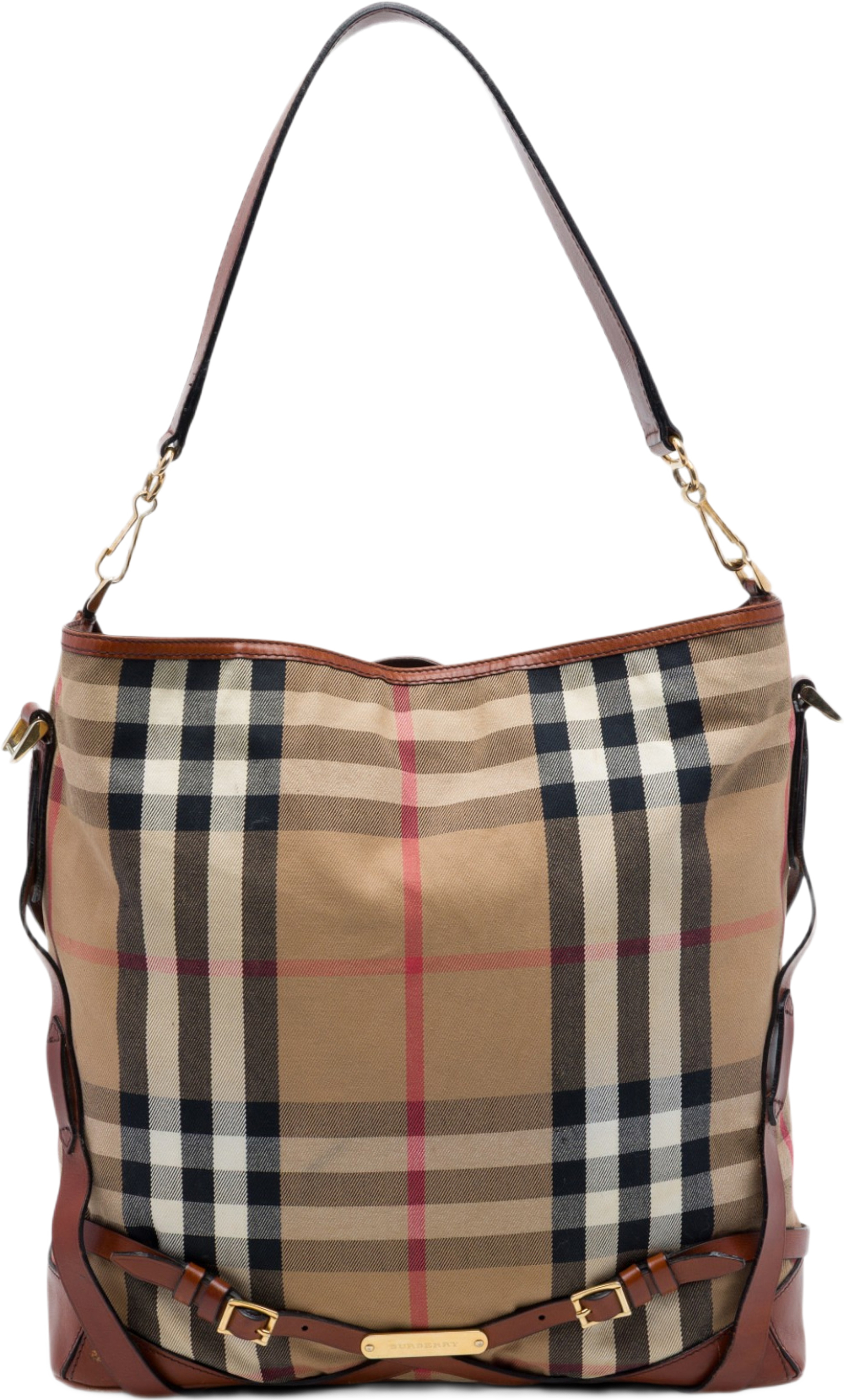 Burberry House Check Canvas Gosford Bridle Satchel, från Luxclusif, i färgen beige. Klicka för att öppna bilden i stort format