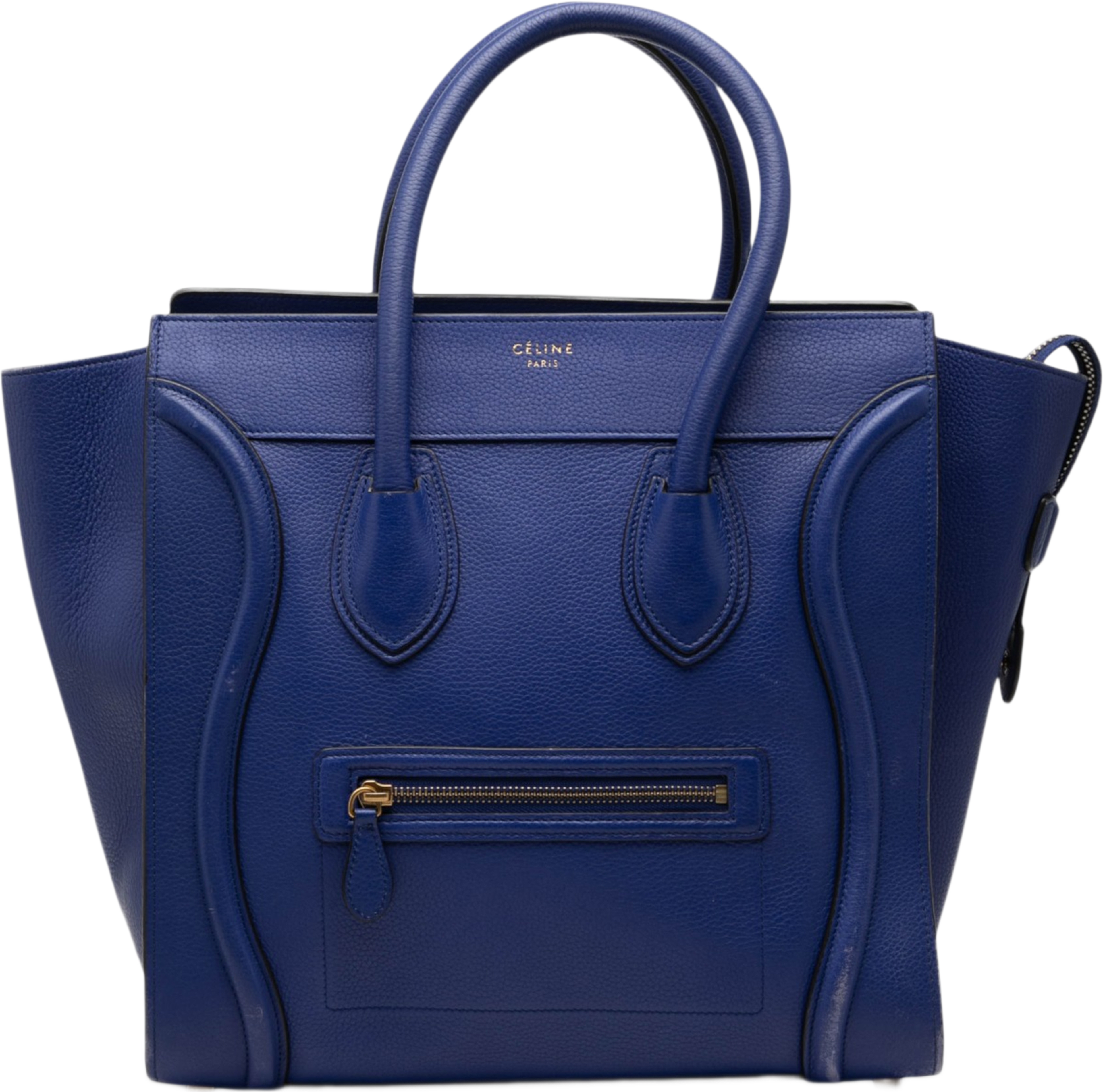 Celine Mini Calfskin Luggage Tote, från Luxclusif, i färgen blue. Klicka för att öppna bilden i stort format