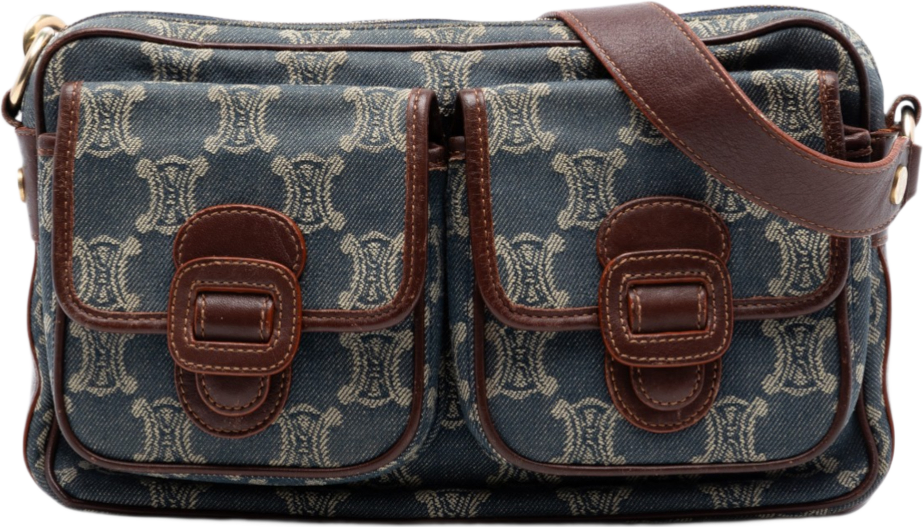 Celine Macadam Denim Pocket Crossbody, från Luxclusif, i färgen blå. Klicka för att öppna bilden i stort format