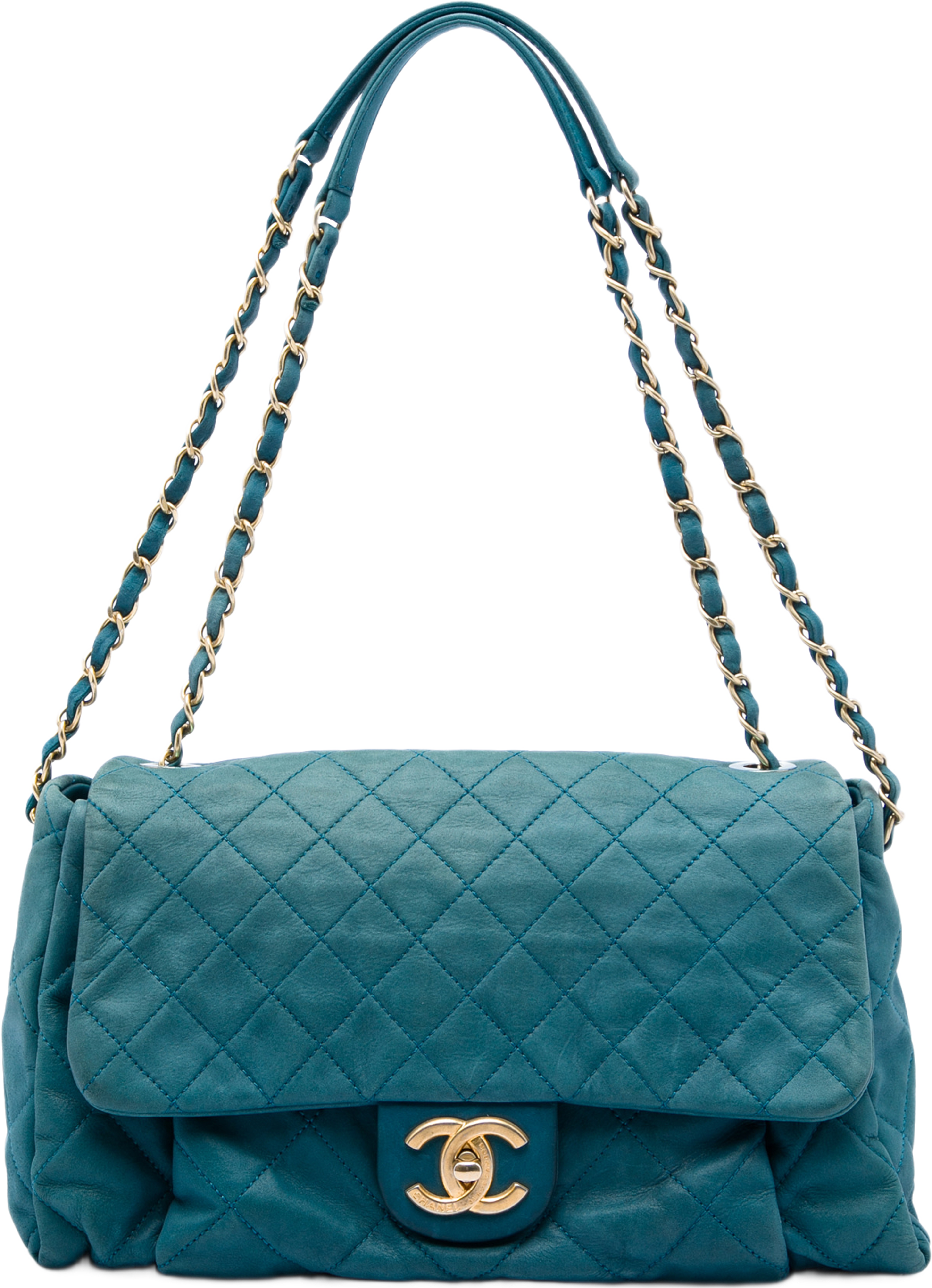 Chanel Large Quilted Iridescent Calfskin Chic Quilt Flap, från Luxclusif, i färgen blå. Klicka för att öppna bilden i stort format