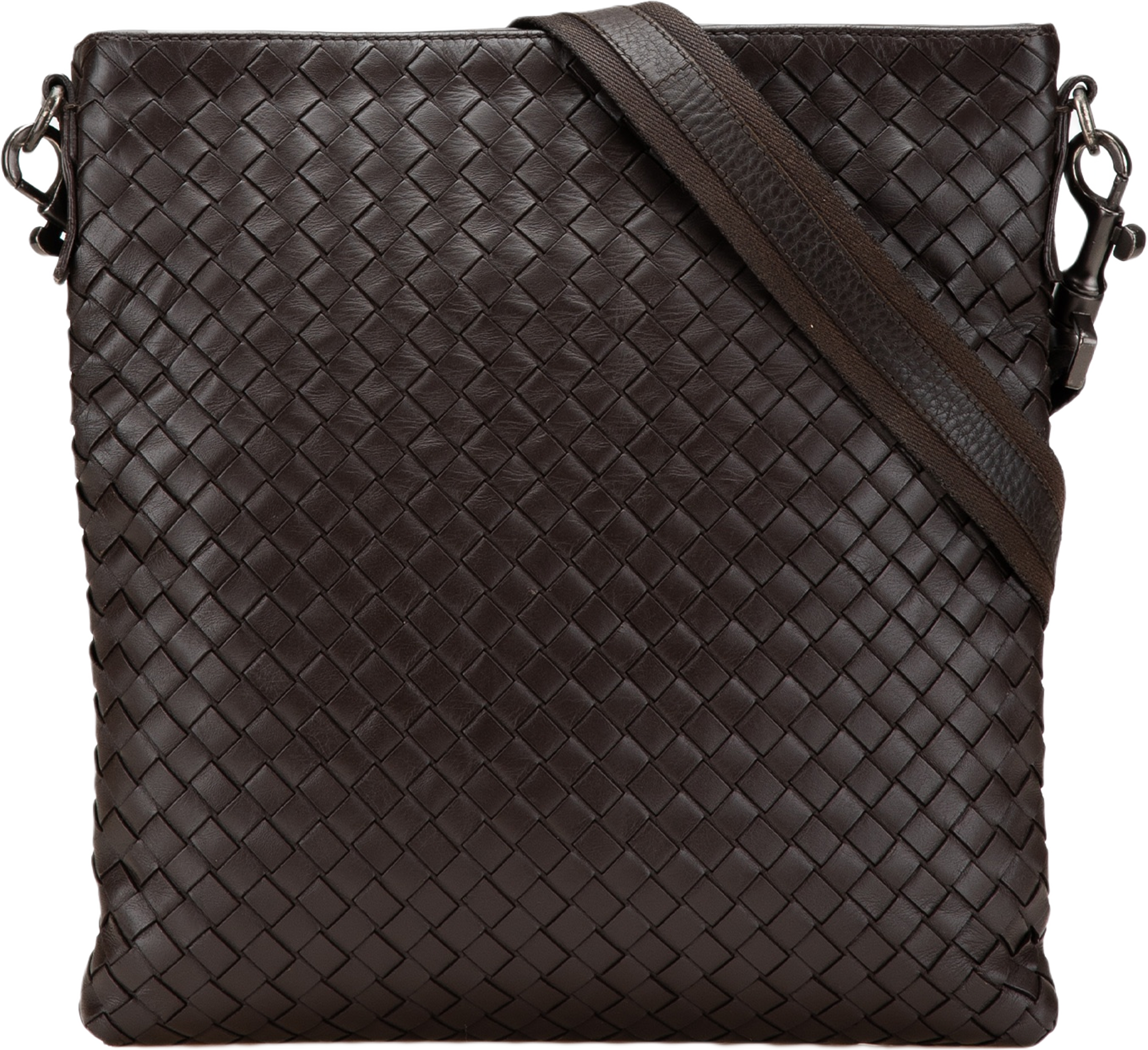 Bottega Veneta Nappa Intrecciato Crossbody, från Luxclusif, i färgen dark brown. Klicka för att öppna bilden i stort format