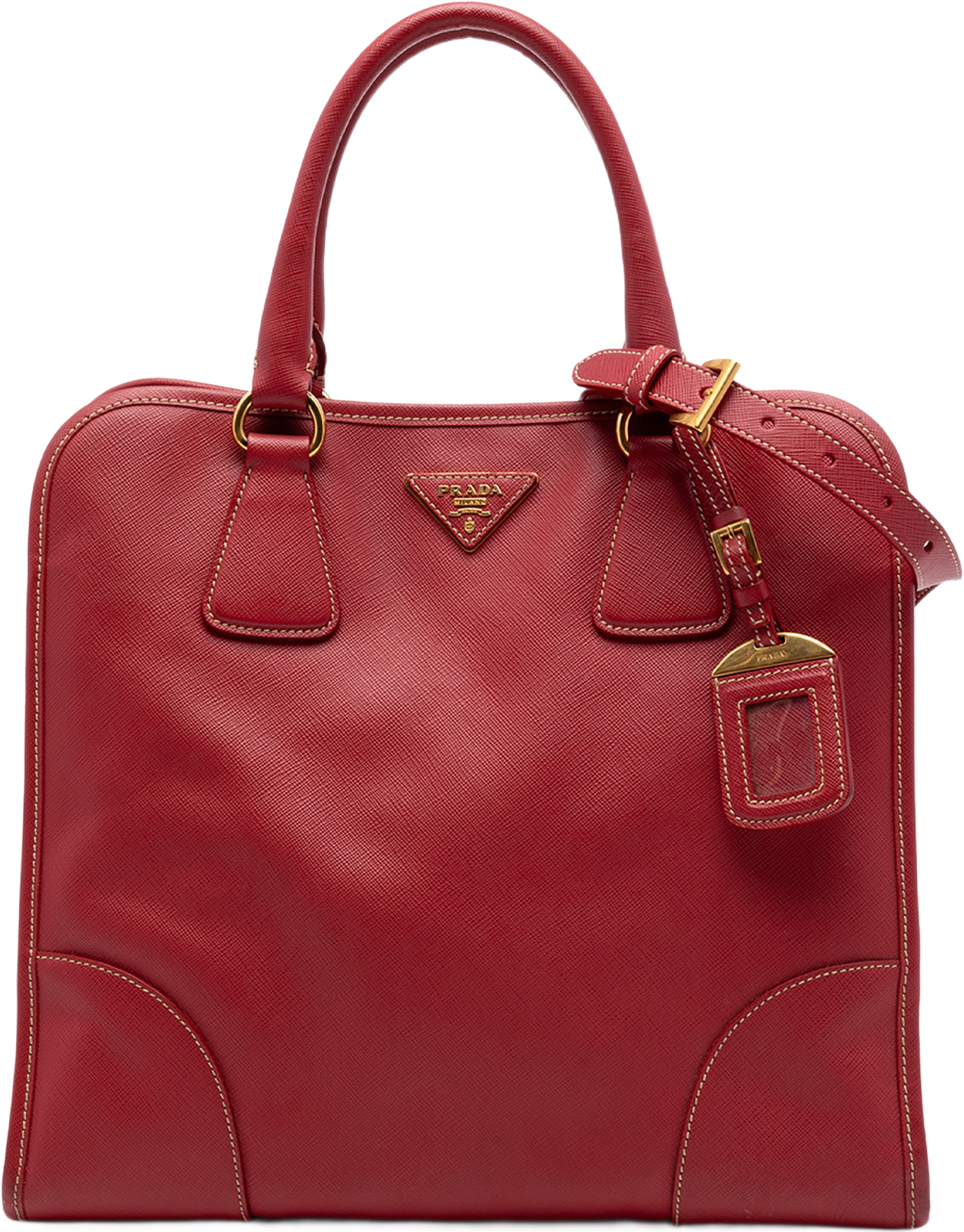 Prada Saffiano Lux Shopping Tote, från Luxclusif, i färgen red. Klicka för att öppna bilden i stort format