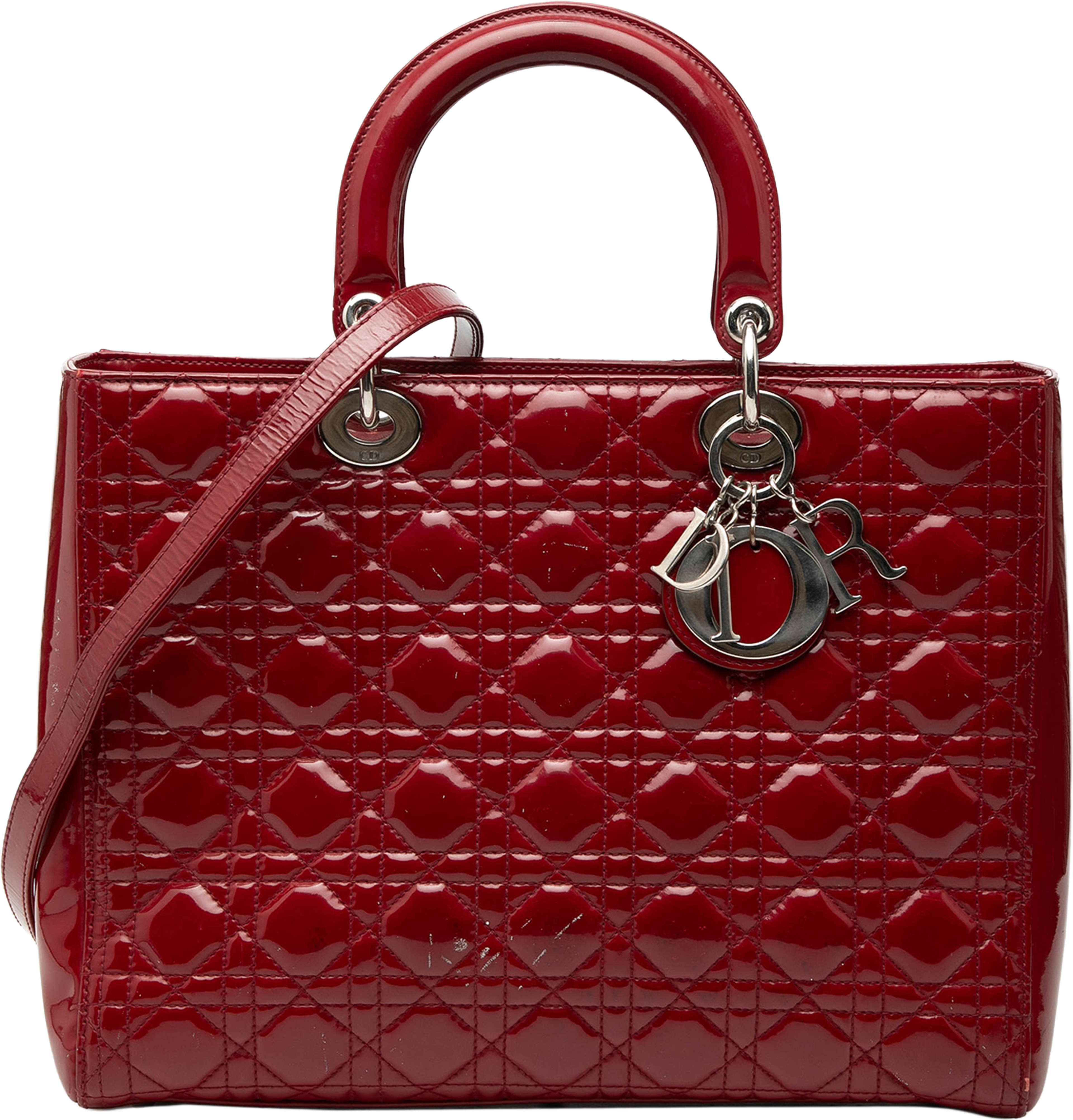 Dior Large Patent Cannage Lady Dior, från Luxclusif, i färgen dark red. Klicka för att öppna bilden i stort format