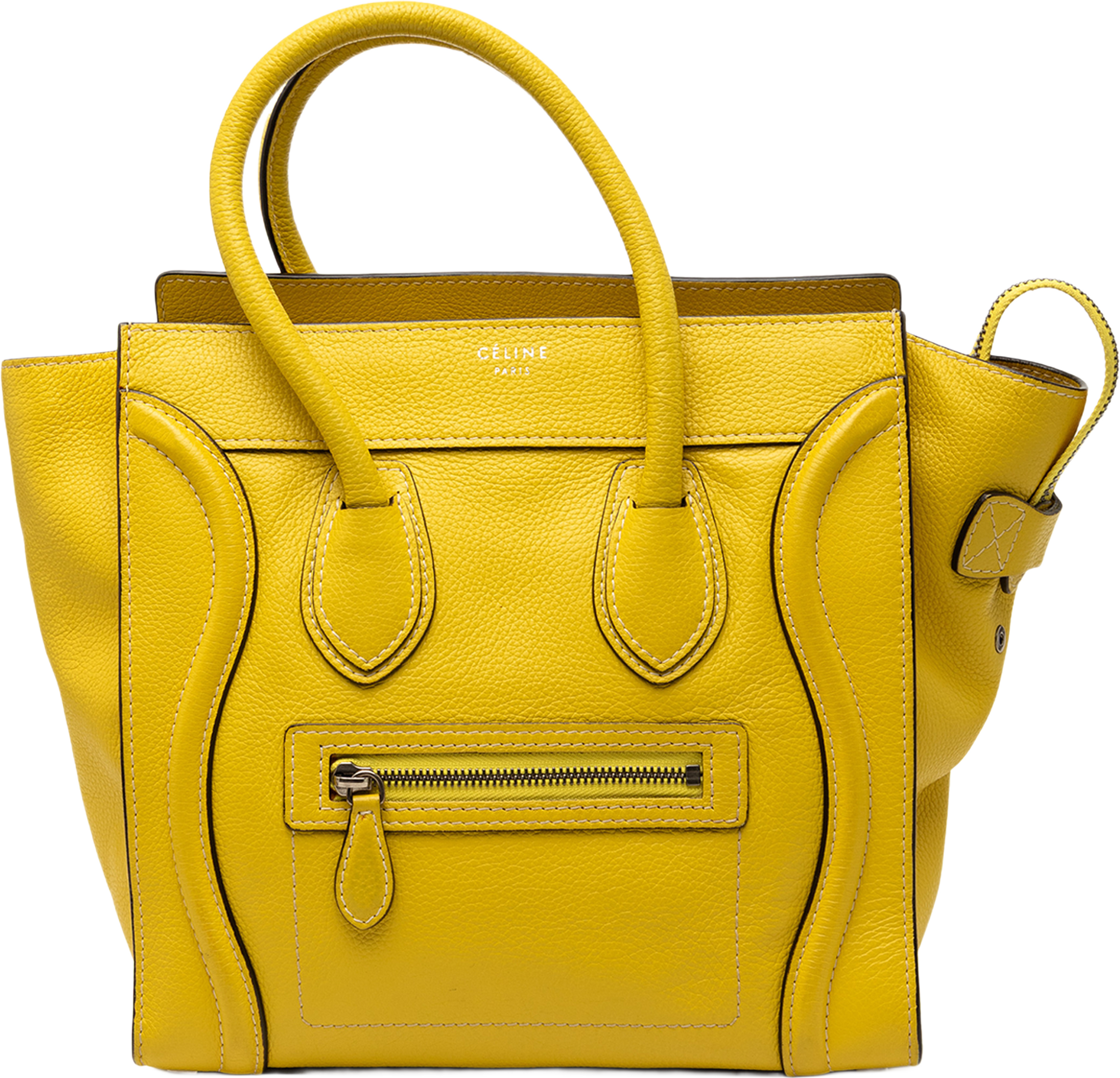 Celine Micro Drummed Calfskin Luggage Tote, från Luxclusif, i färgen yellow. Klicka för att öppna bilden i stort format