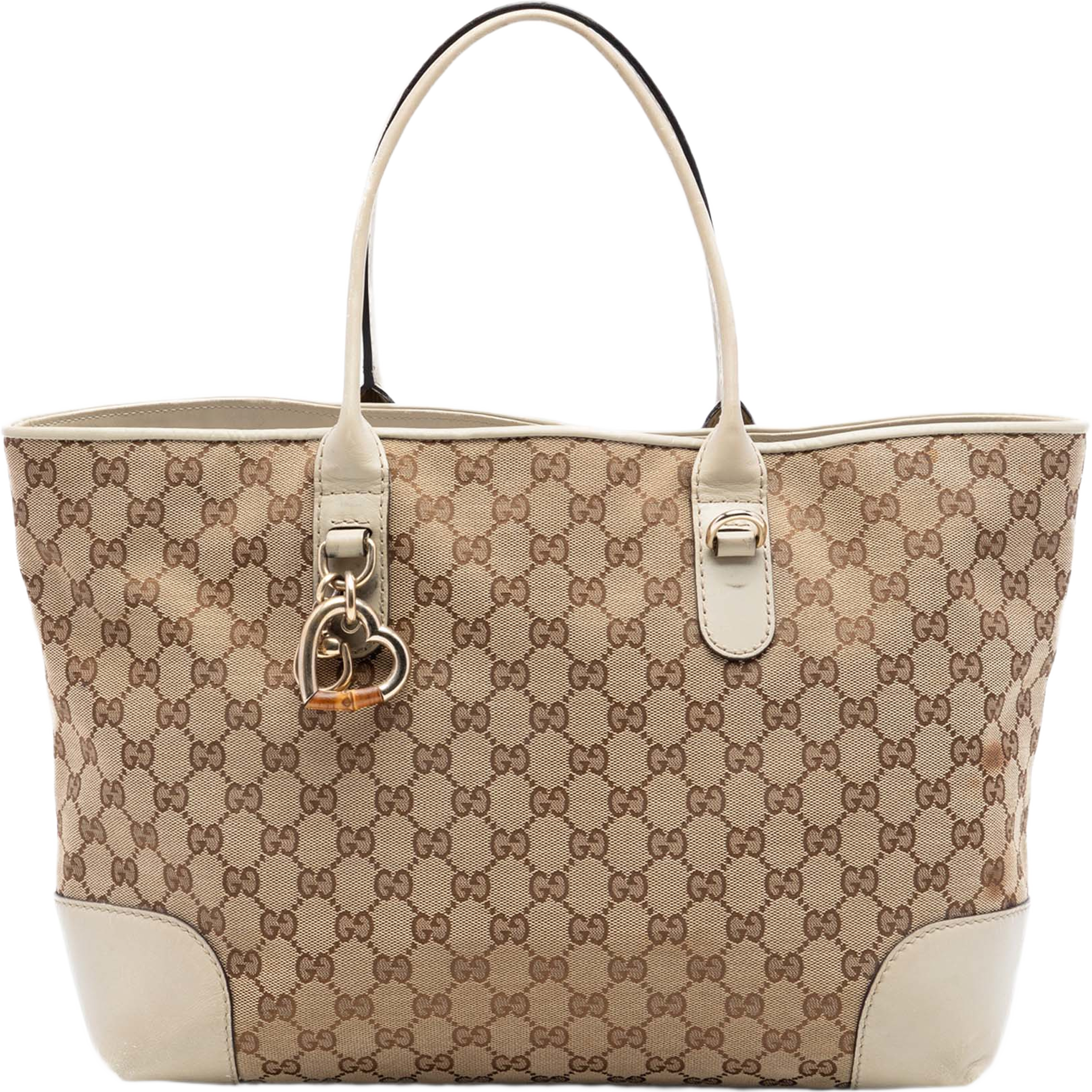 Gucci Gg Canvas Heart Bit Tote, från Luxclusif, i färgen beige. Klicka för att öppna bilden i stort format