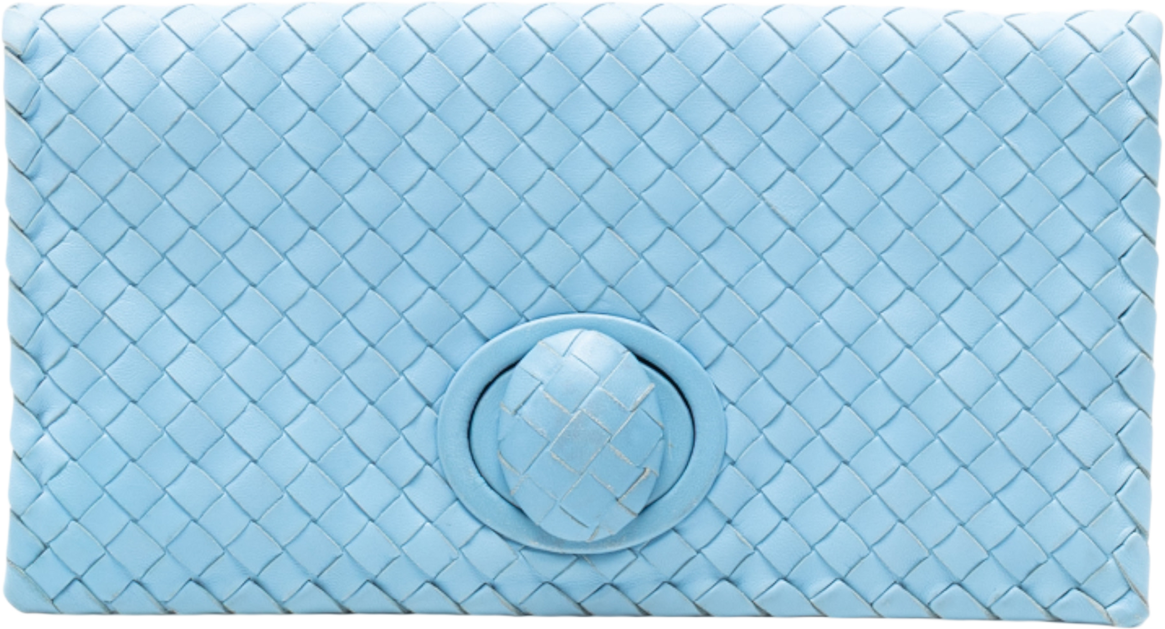 Bottega Veneta Nappa Intrecciato Turn Lock Clutch, från Luxclusif, i färgen light blue. Klicka för att öppna bilden i stort format