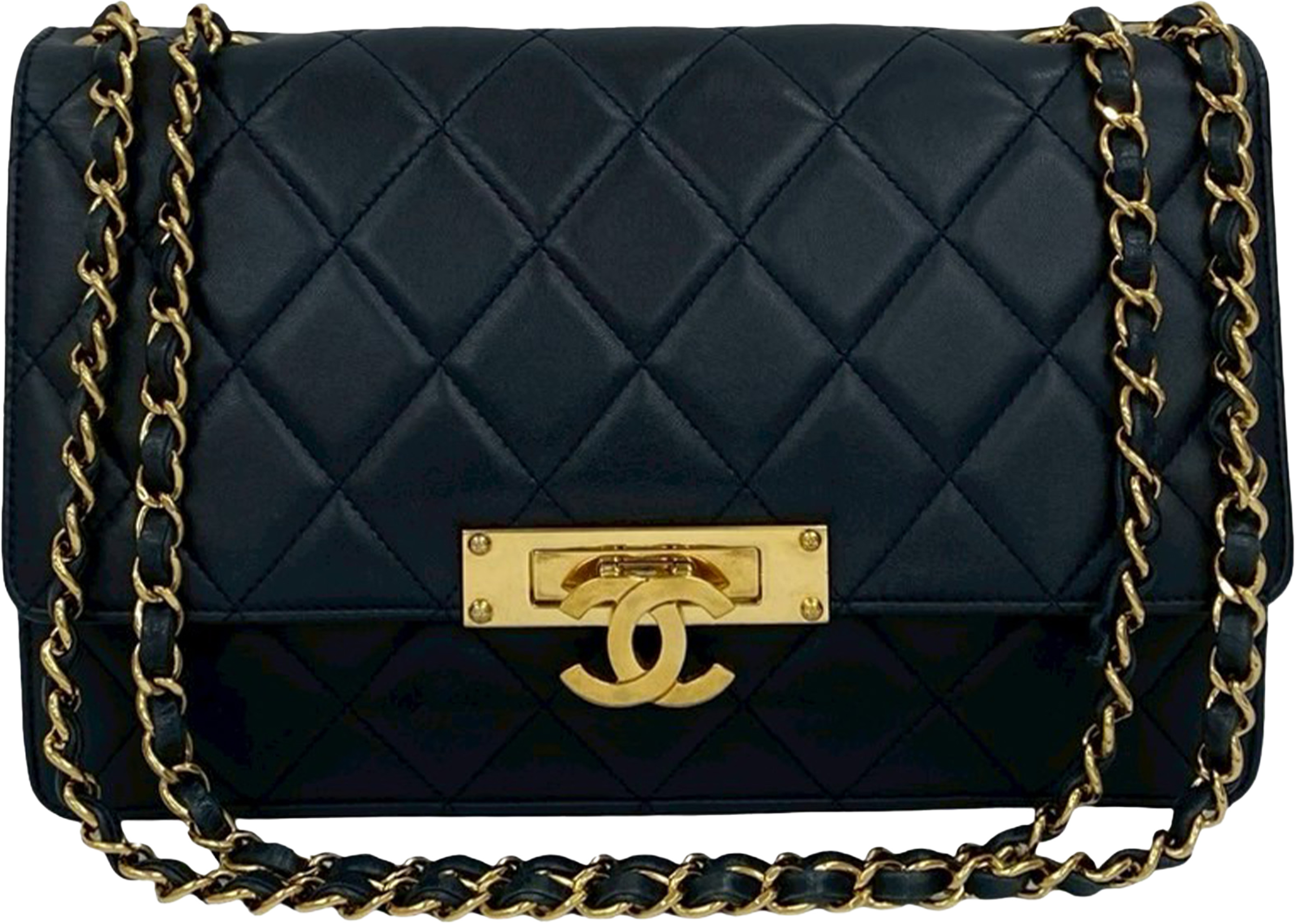 Chanel Quilted Lambskin Golden Class Flap, från Luxclusif, i färgen navy. Klicka för att öppna bilden i stort format
