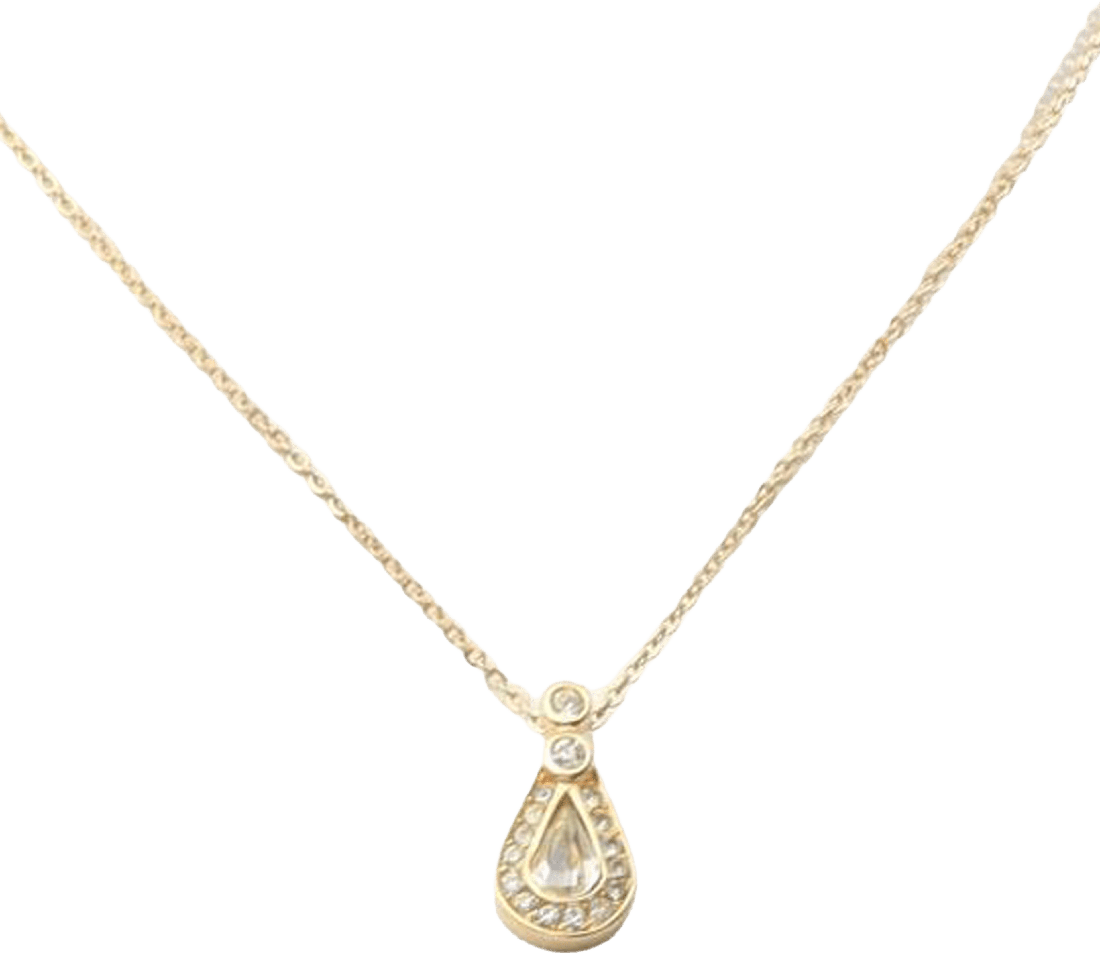 Dior Gold Plated Strass Teardrop Pendant Necklace, från Luxclusif, i färgen gold. Klicka för att öppna bilden i stort format