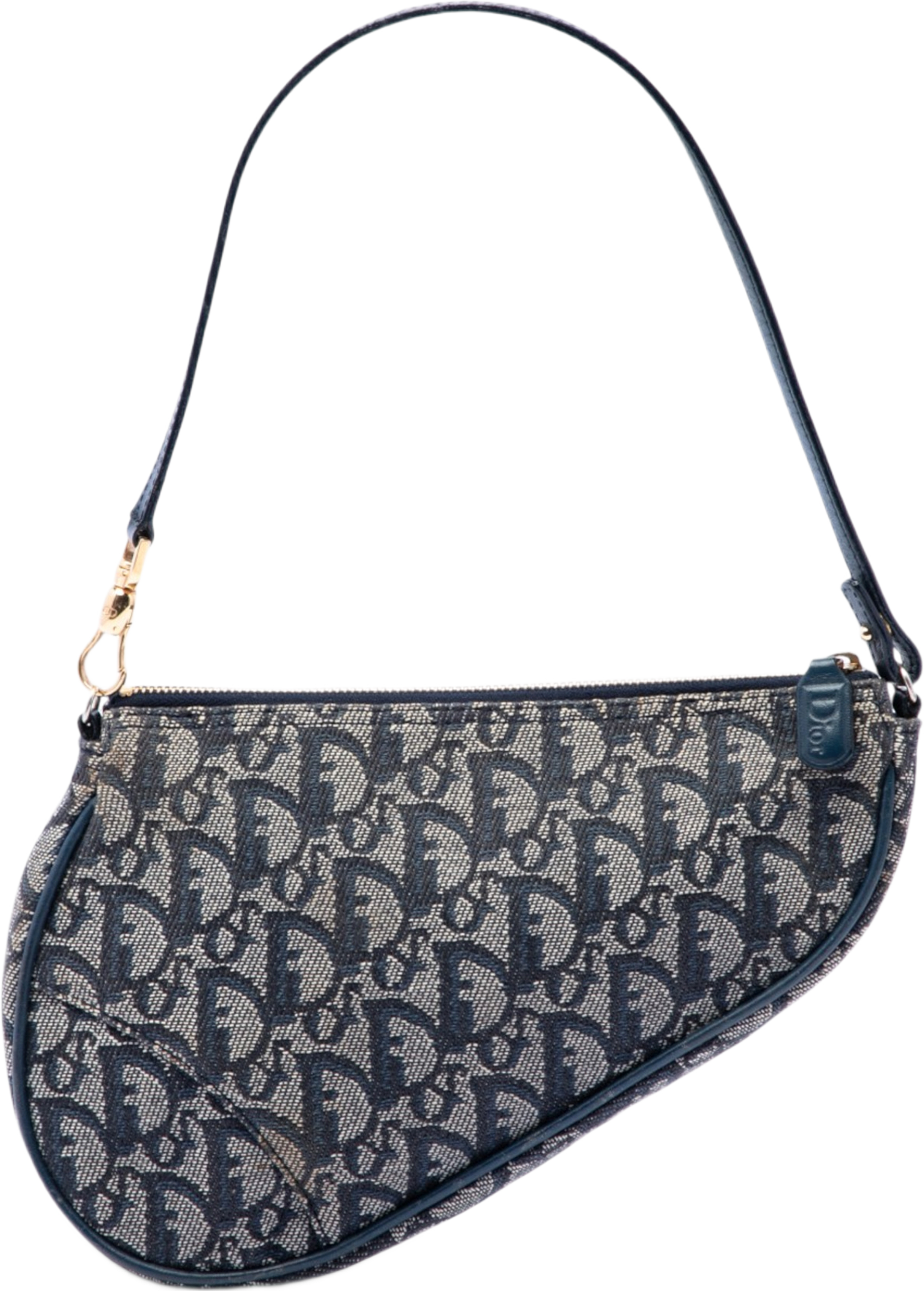 Dior Mini Diorissimo Canvas Saddle Pochette, från Luxclusif, i färgen blå. Klicka för att öppna bilden i stort format