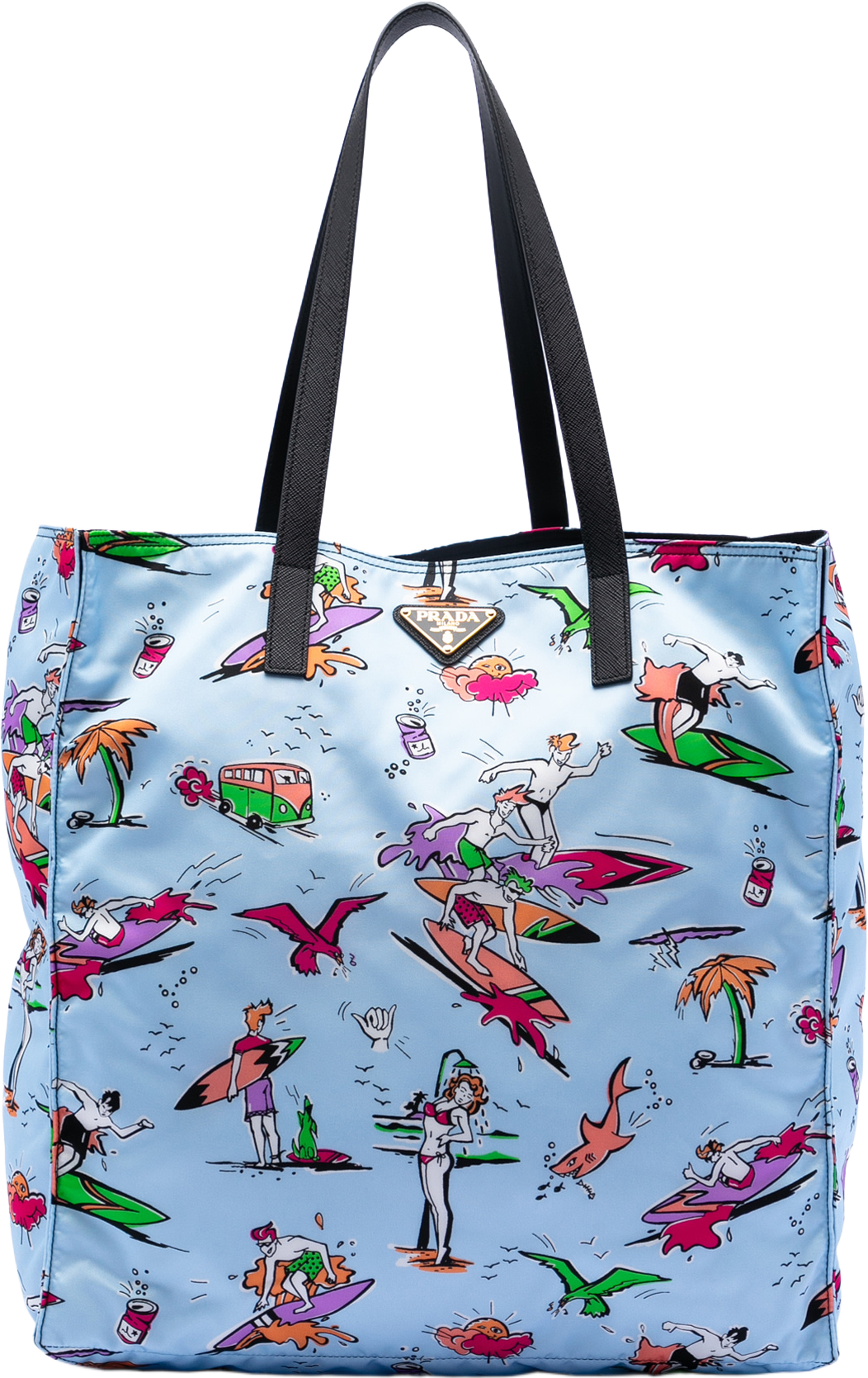 Prada Tessuto Stampato Surf Tote, från Luxclusif, i färgen light blue. Klicka för att öppna bilden i stort format