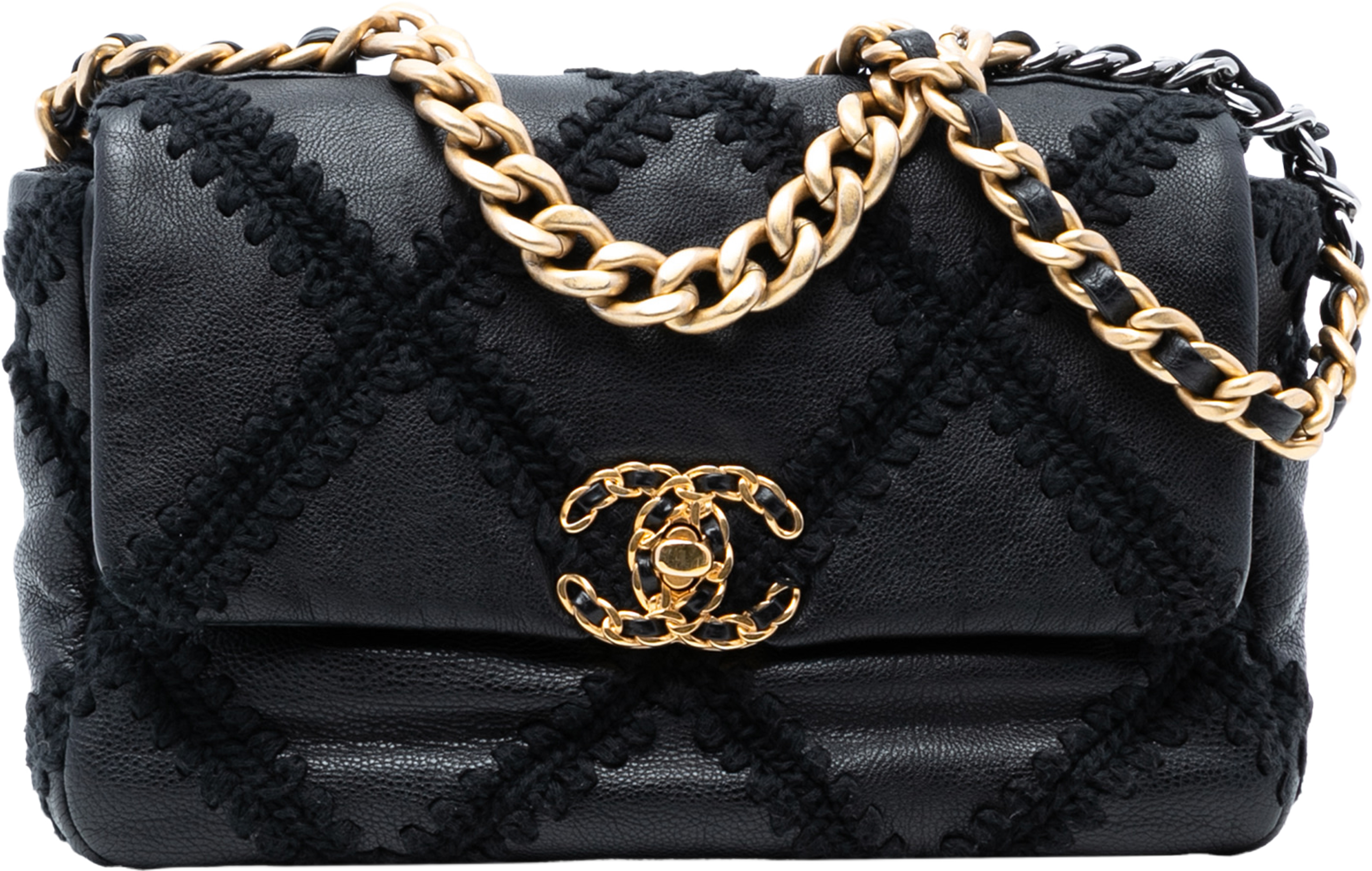 Chanel Medium Crochet Calfskin 19 Flap, från Luxclusif, i färgen black. Klicka för att öppna bilden i stort format