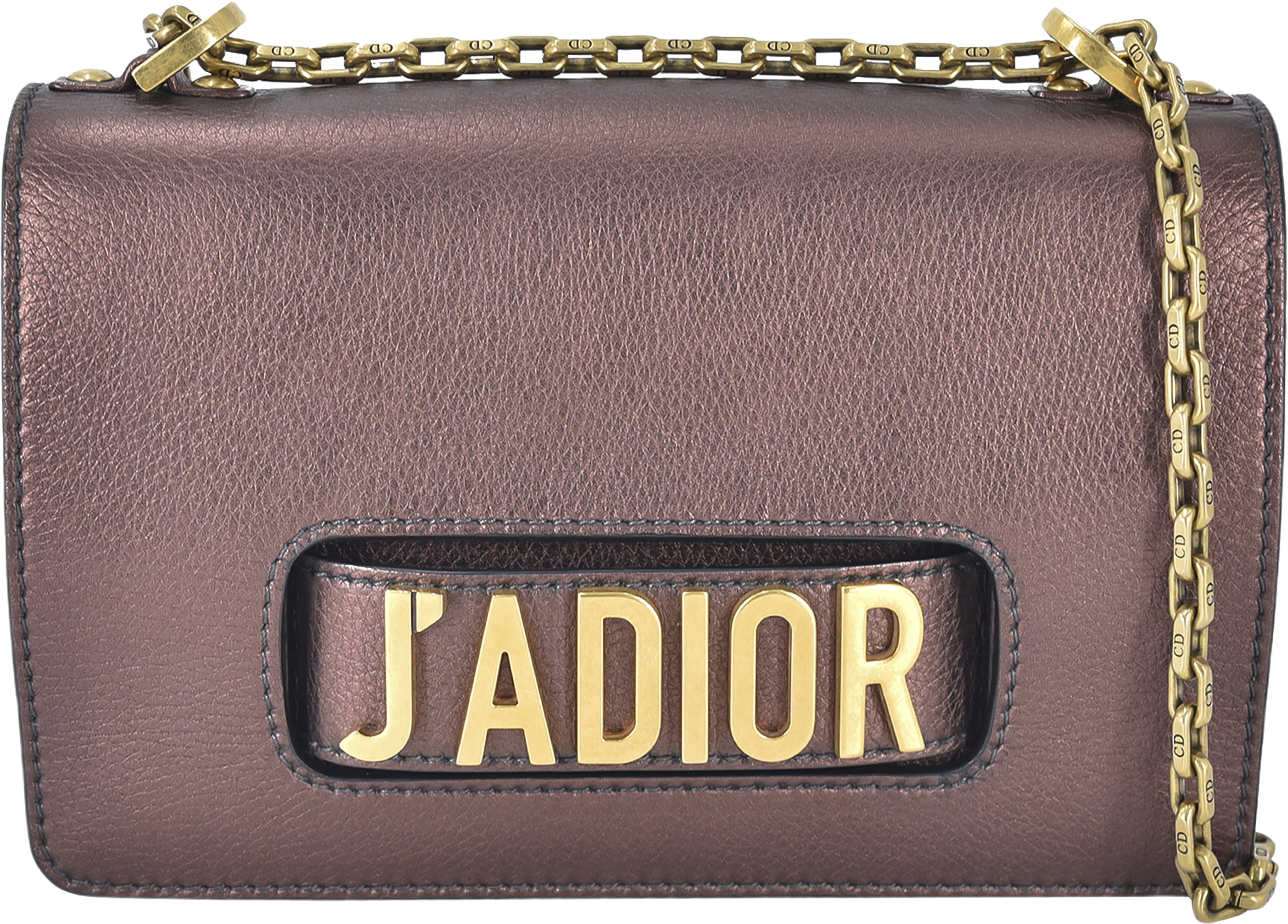 Dior Medium J'adior Chain Flap, från Luxclusif, i färgen bronze. Klicka för att öppna bilden i stort format