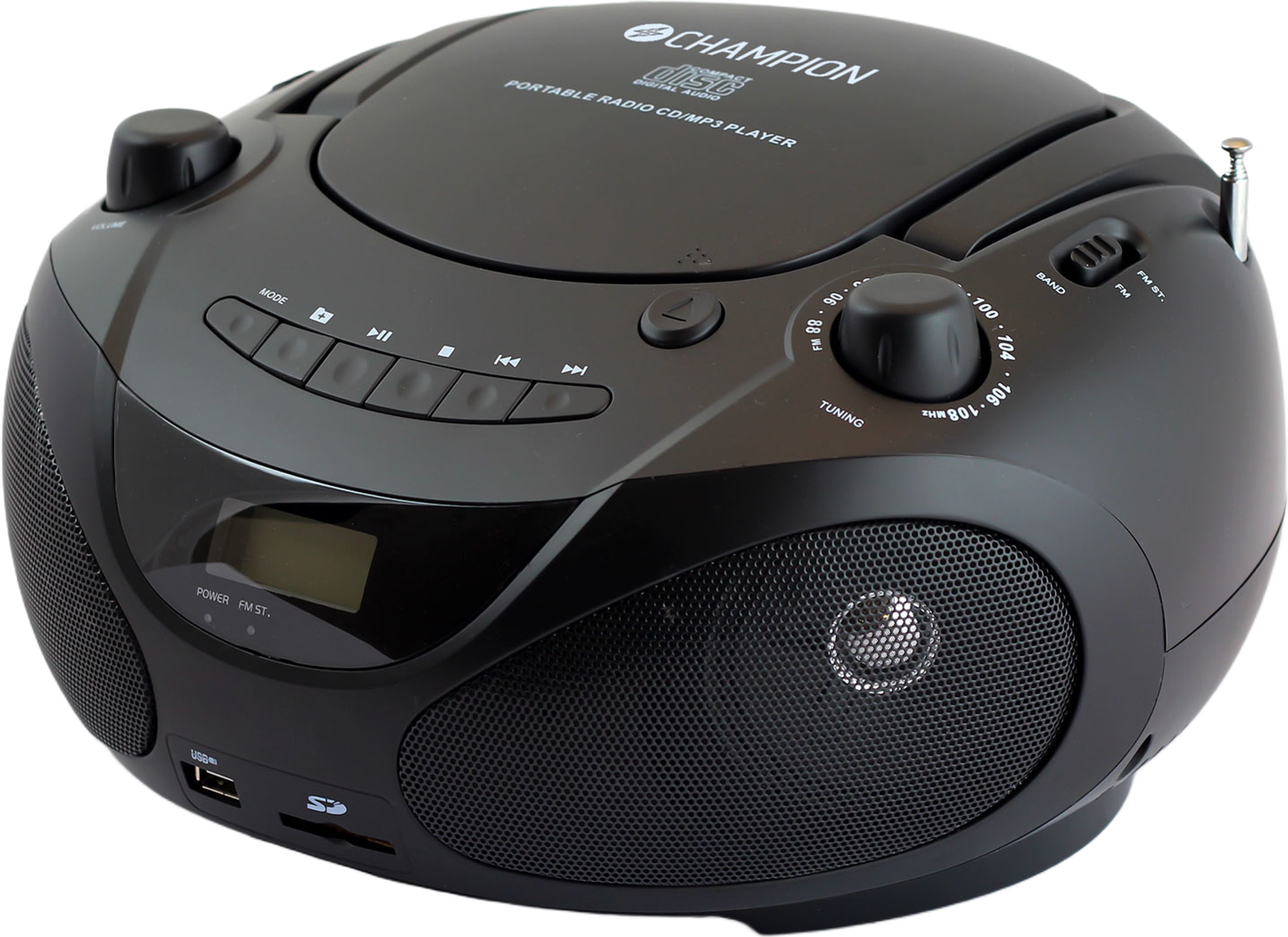 Boombox Cd/radio/mp3/usb, från Champion Nordic, i färgen svart. Klicka för att öppna bilden i stort format