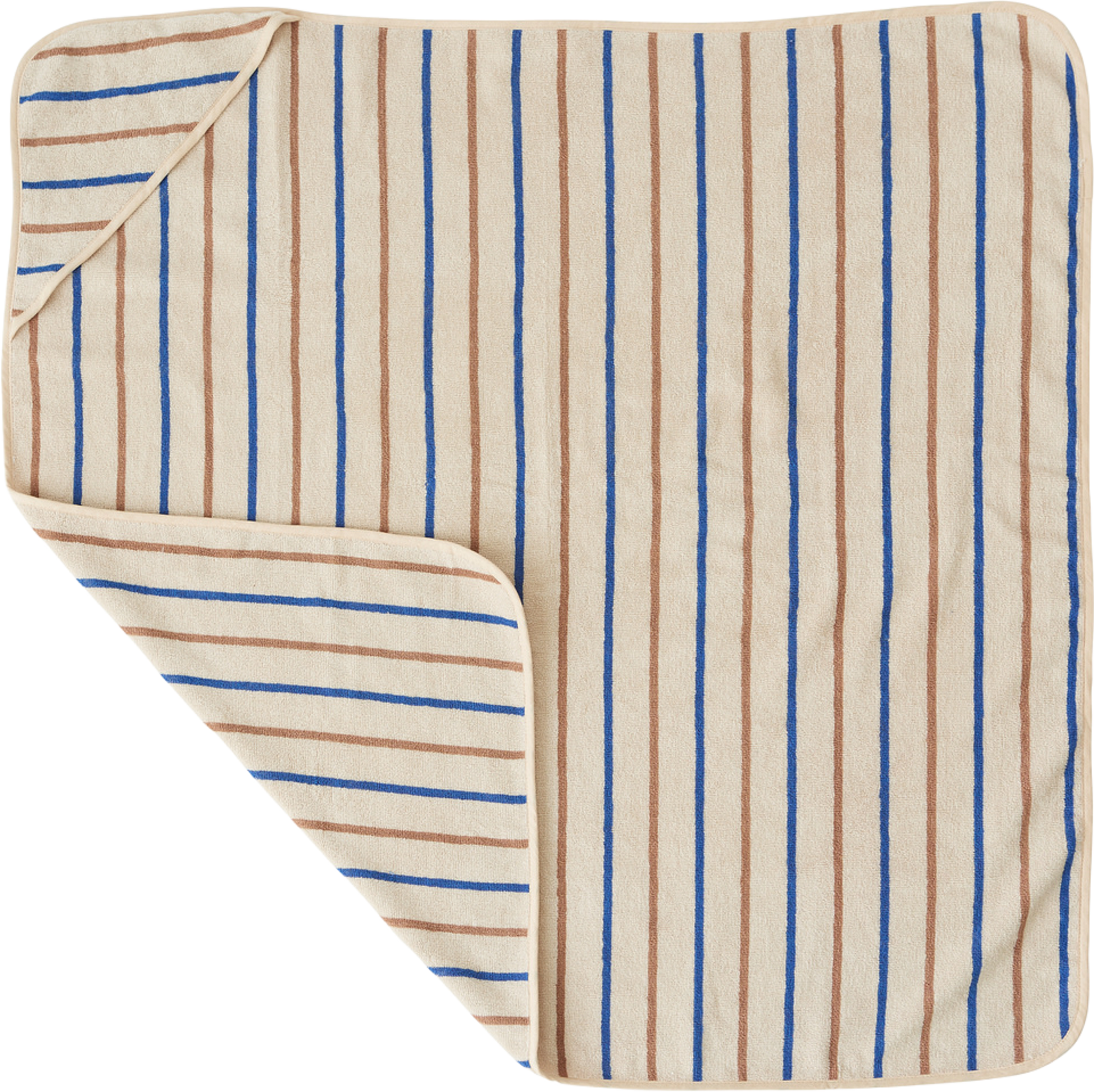 Raita Hooded Towel, från OYOY Mini, i färgen caramel,optic blue. Klicka för att öppna bilden i stort format