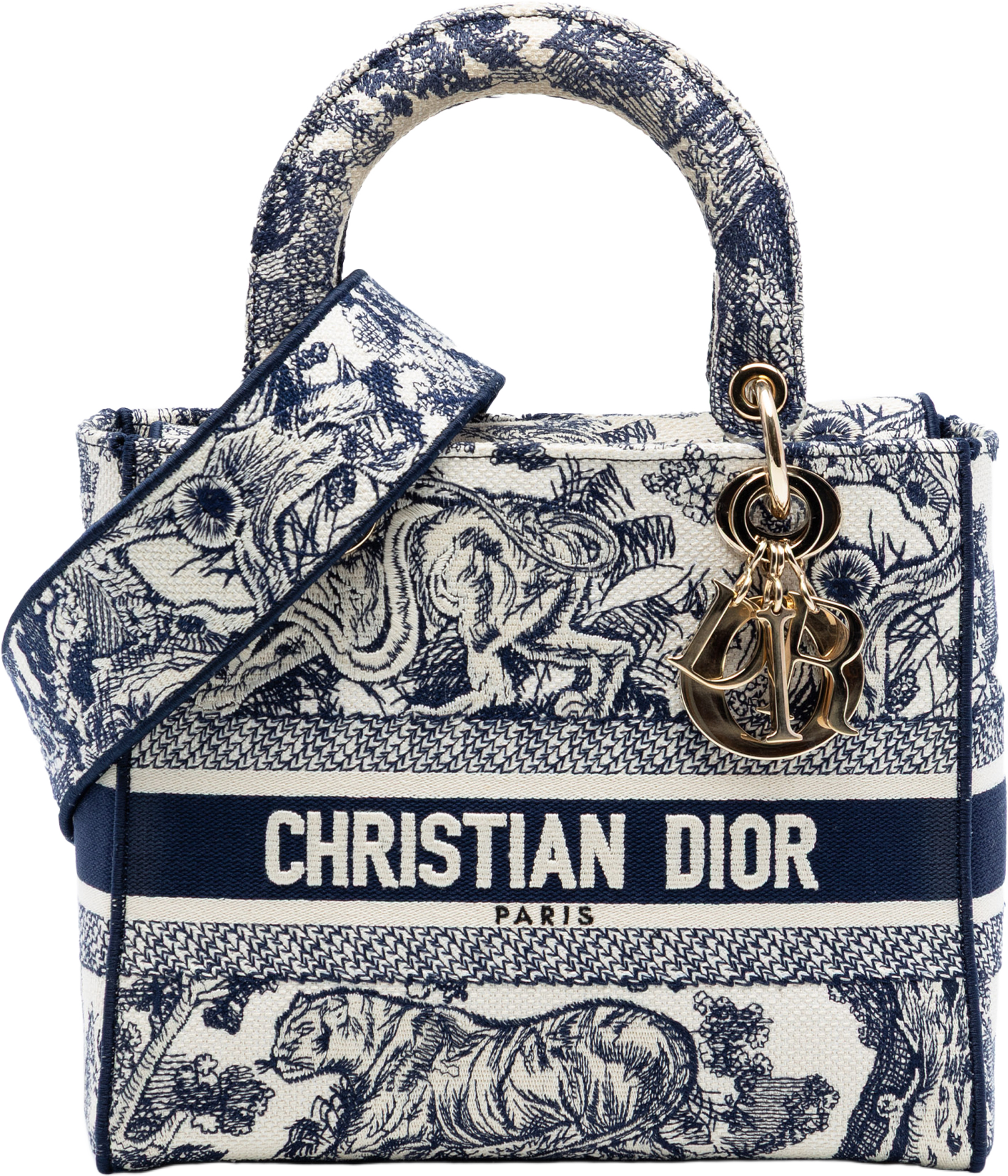 Dior Medium Embroidered Canvas Toile De Jouy Lady D Lite, från Luxclusif, i färgen blue. Klicka för att öppna bilden i stort format