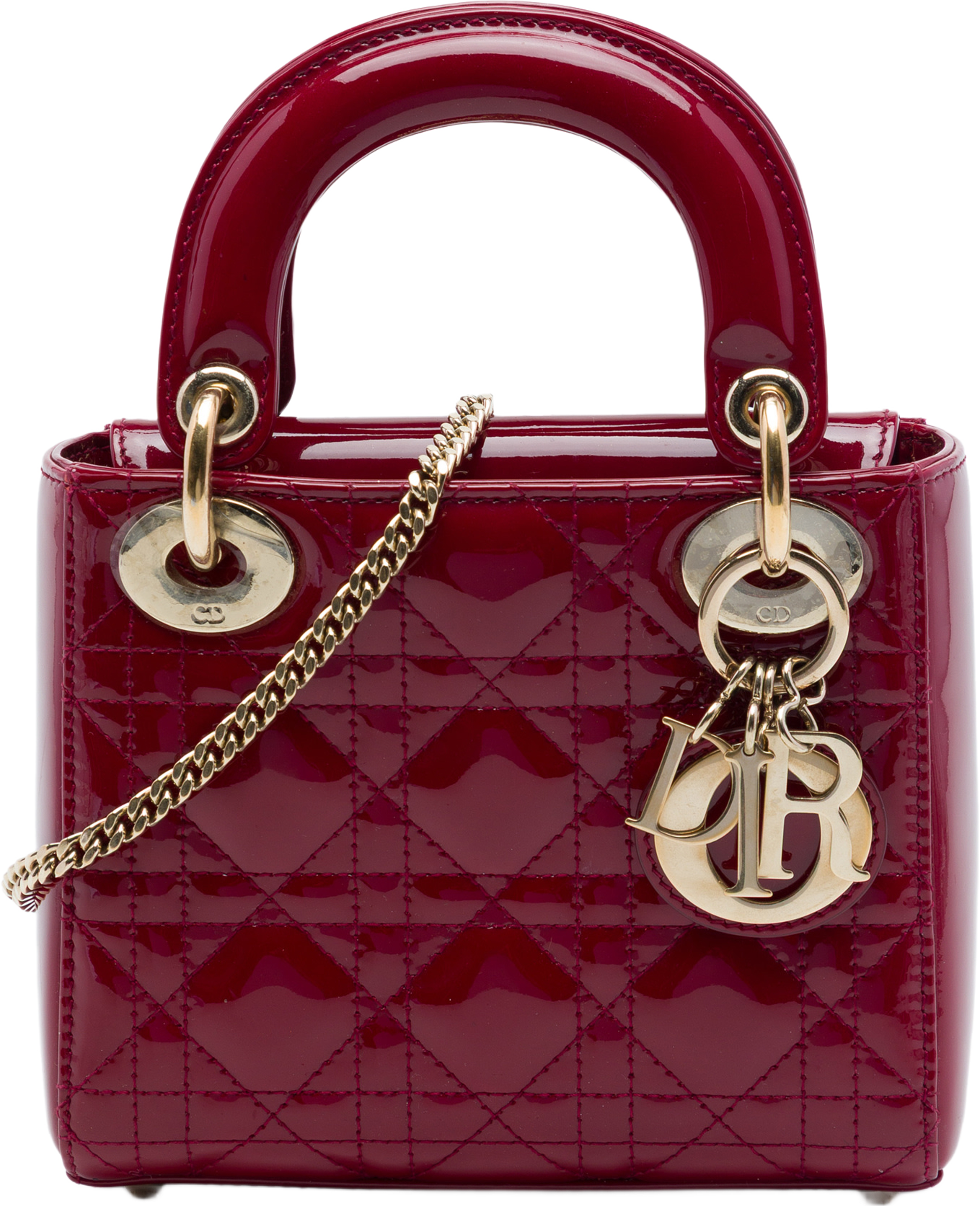 Dior Mini Patent Cannage Lady Dior, från Luxclusif, i färgen röd. Klicka för att öppna bilden i stort format