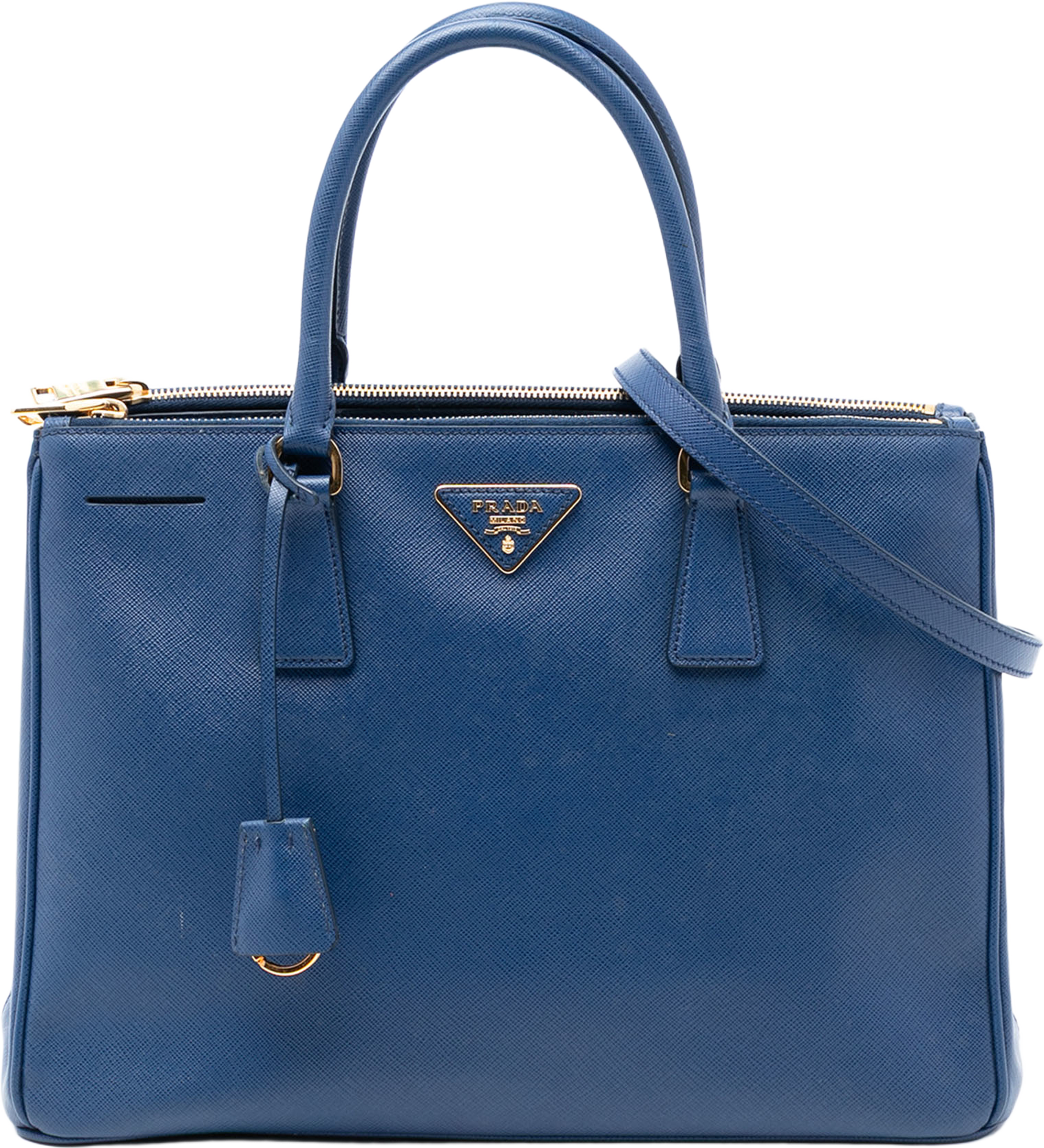 Prada Medium Saffiano Lux Galleria Double Zip Satchel, från Luxclusif, i färgen dark blue. Klicka för att öppna bilden i stort format