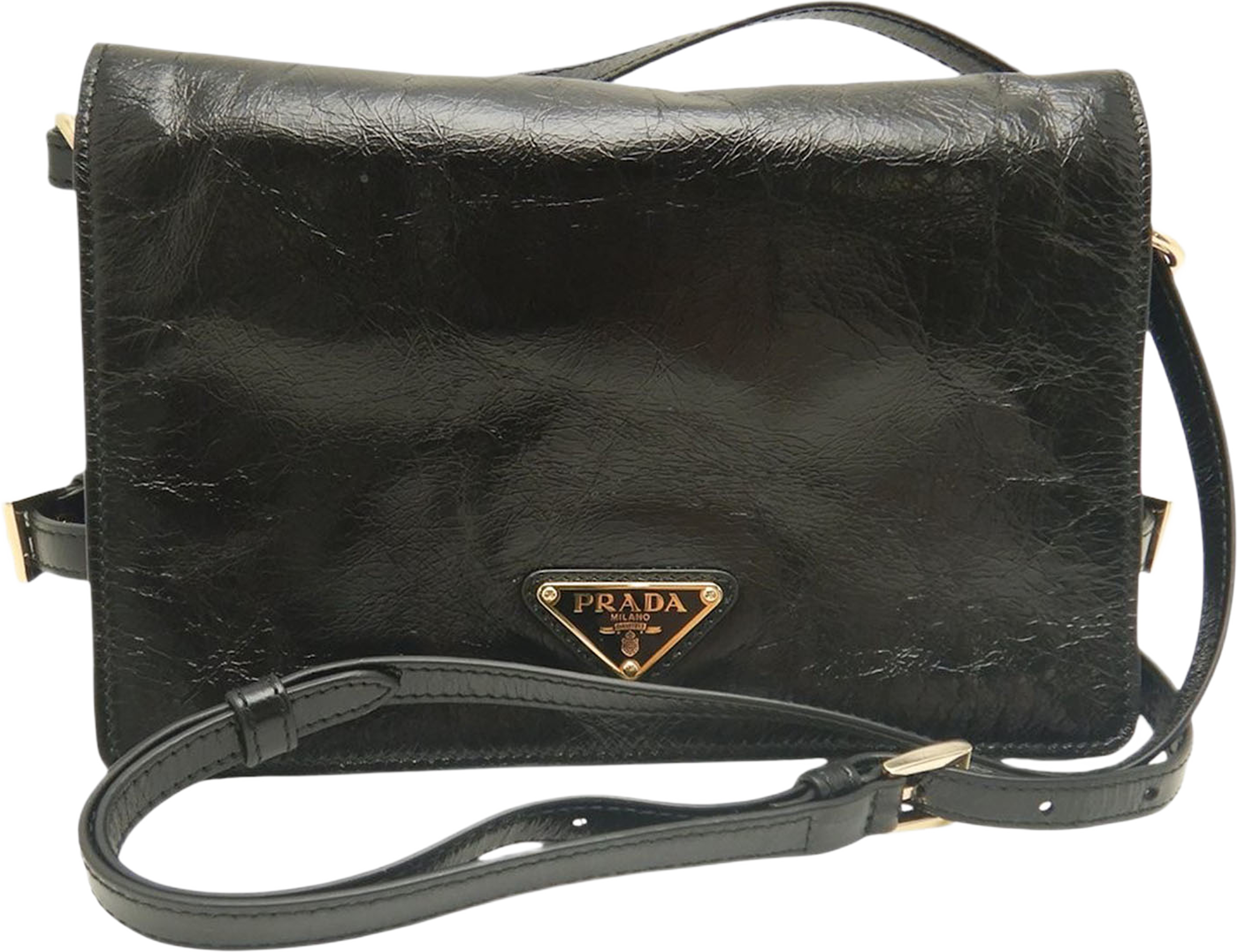 Prada Crinkled Calfskin Crossbody, från Luxclusif, i färgen black. Klicka för att öppna bilden i stort format