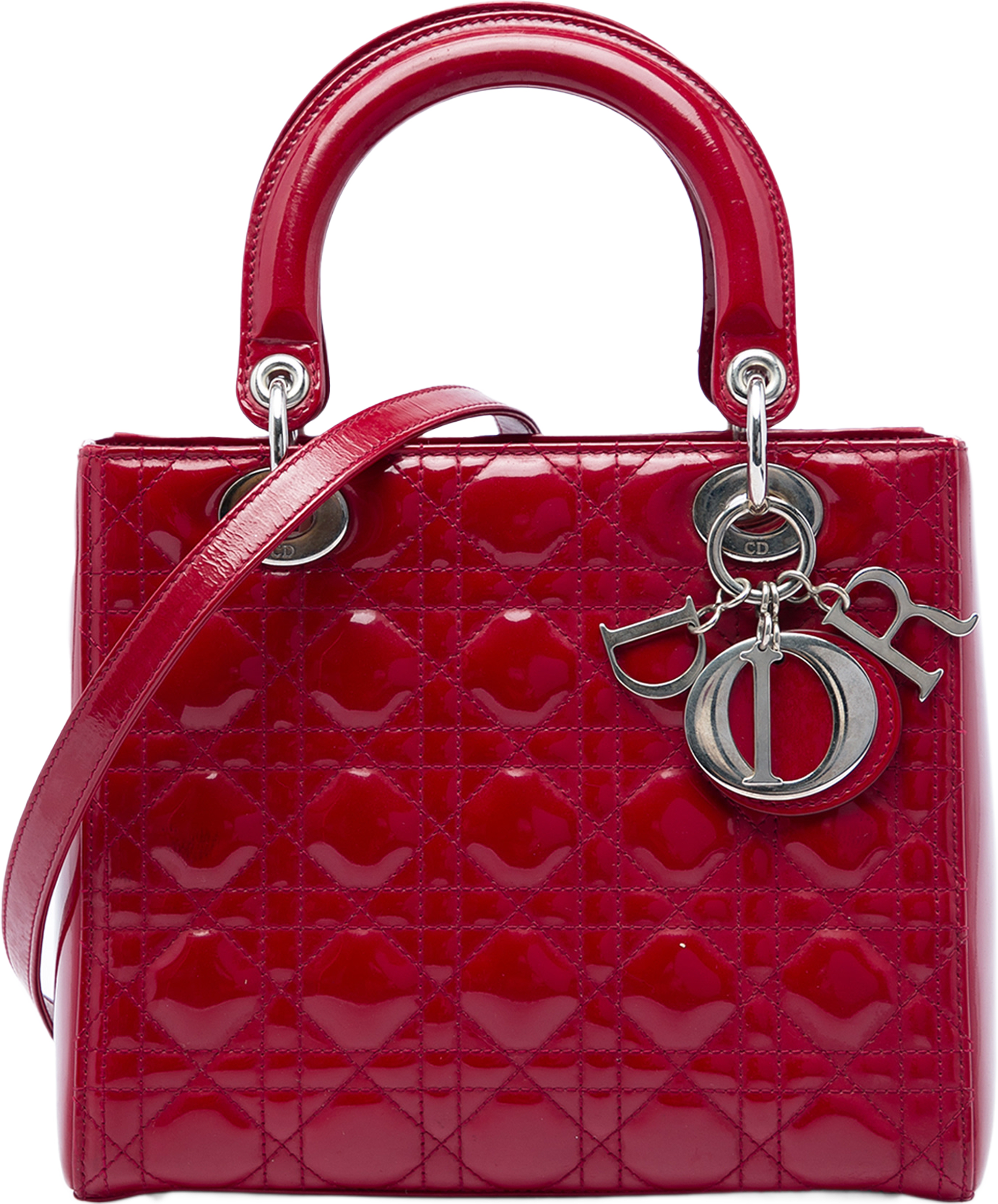 Dior Medium Patent Cannage Lady Dior, från Luxclusif, i färgen röd. Klicka för att öppna bilden i stort format