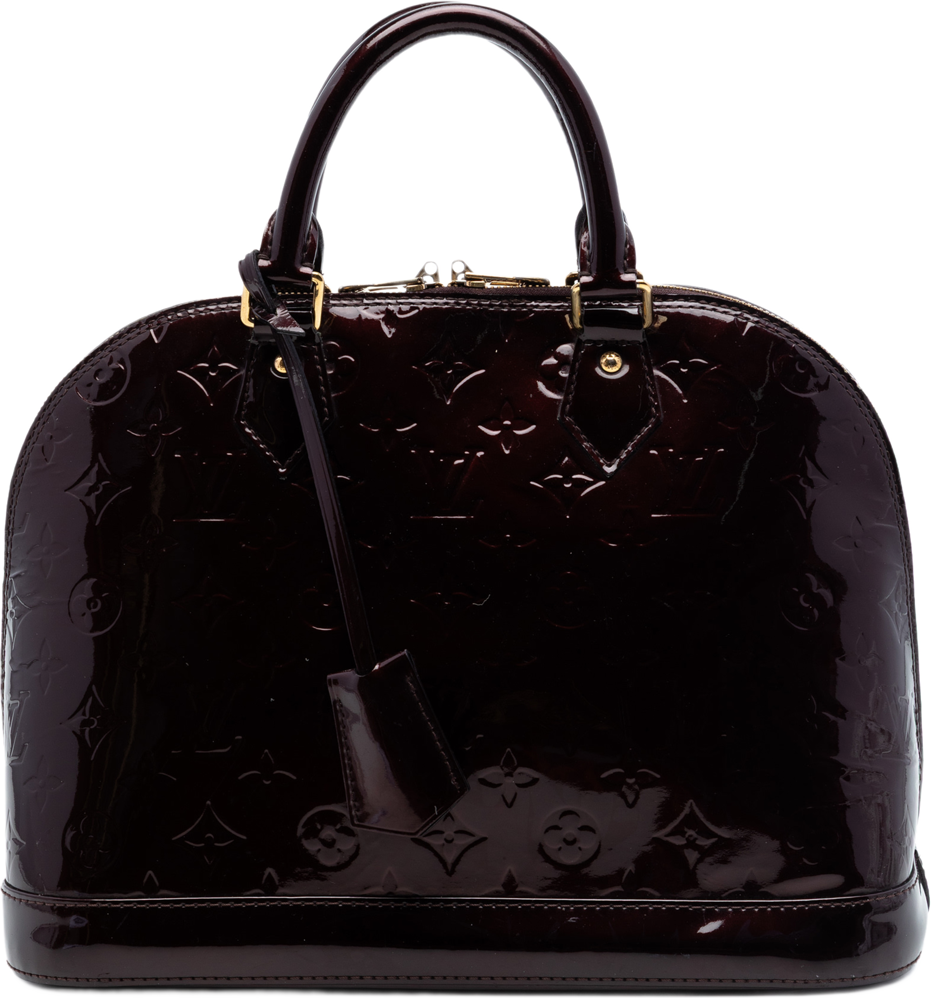 Louis Vuitton Monogram Vernis Alma Pm, från Luxclusif, i färgen plum. Klicka för att öppna bilden i stort format