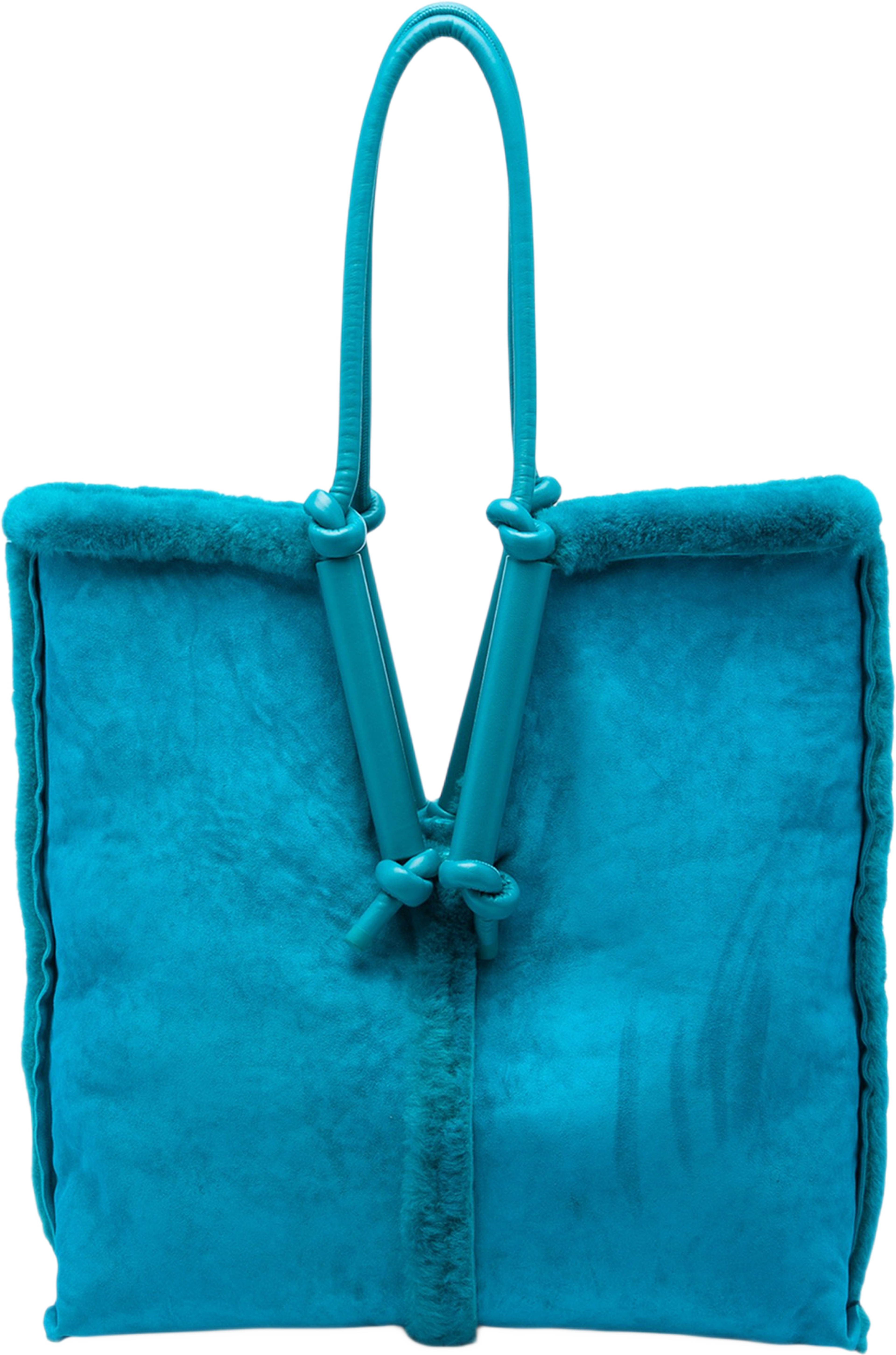 Bottega Veneta Suede And Shearling Bolster Reversible Tote, från Luxclusif, i färgen blå. Klicka för att öppna bilden i stort format