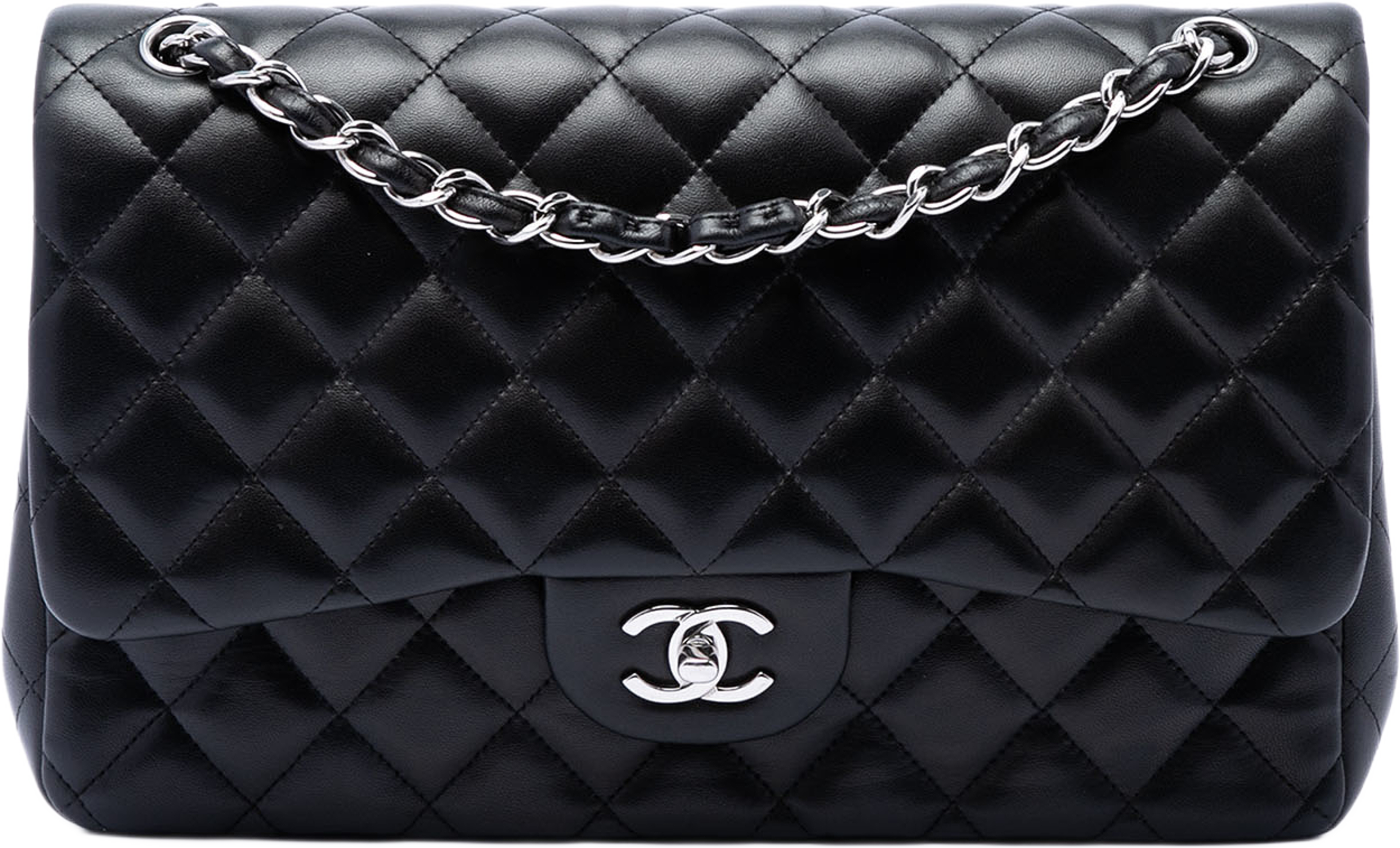 Chanel Jumbo Classic Lambskin Double Flap, från Luxclusif, i färgen svart. Klicka för att öppna bilden i stort format