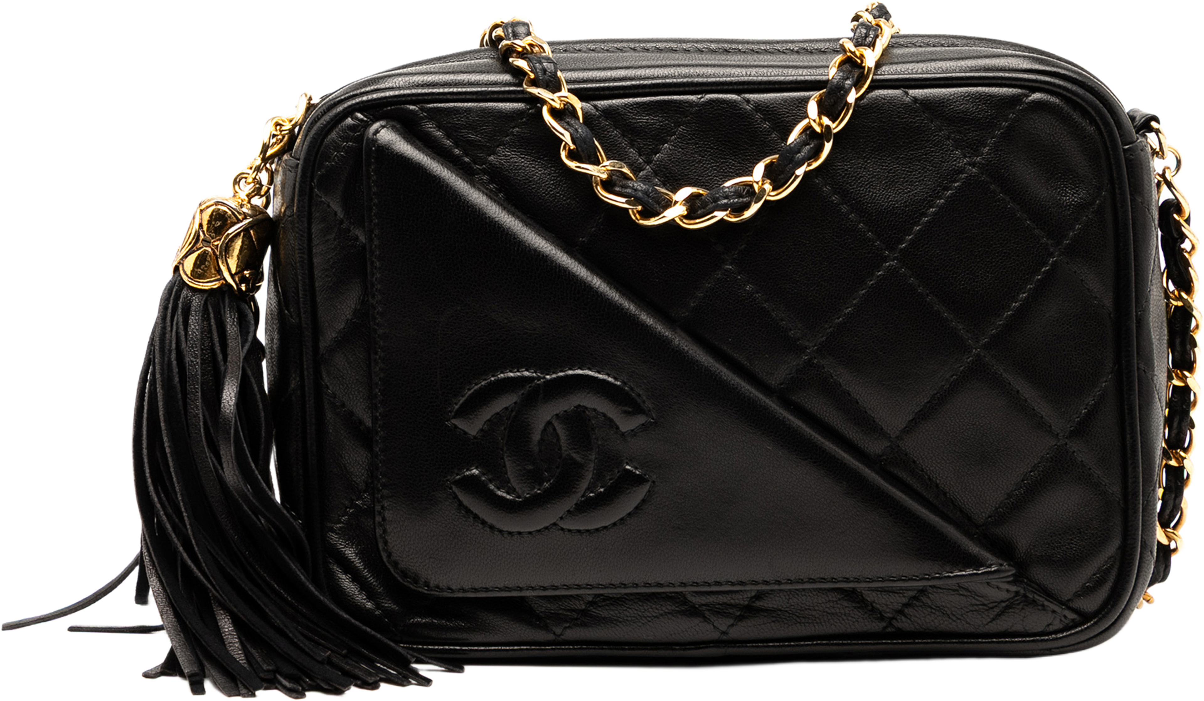 Chanel Cc Quilted Lambskin Tassel Camera Bag, från Luxclusif, i färgen black. Klicka för att öppna bilden i stort format