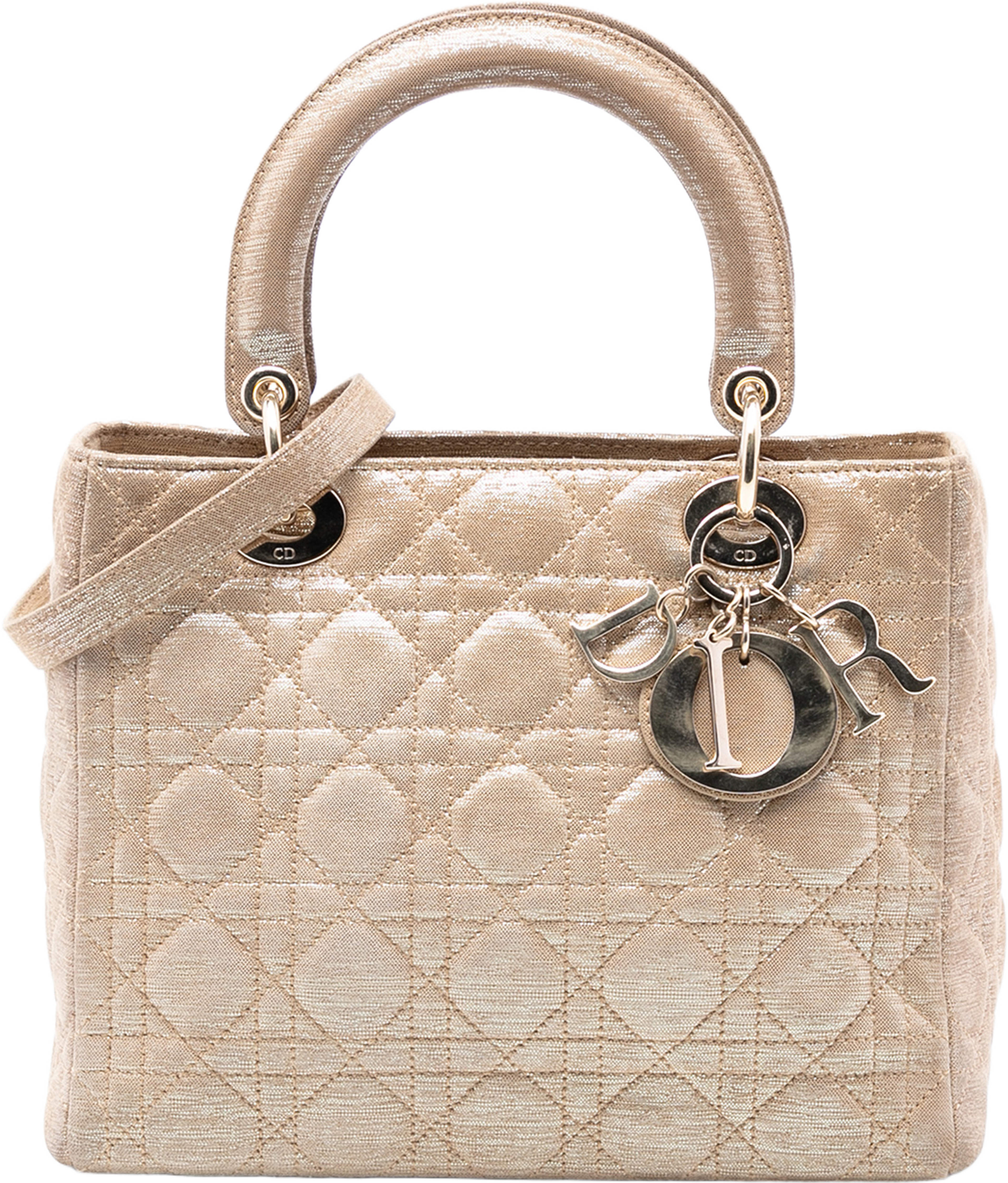 Dior Medium Iridescent Lambskin Cannage Lady Dior, från Luxclusif, i färgen gold. Klicka för att öppna bilden i stort format